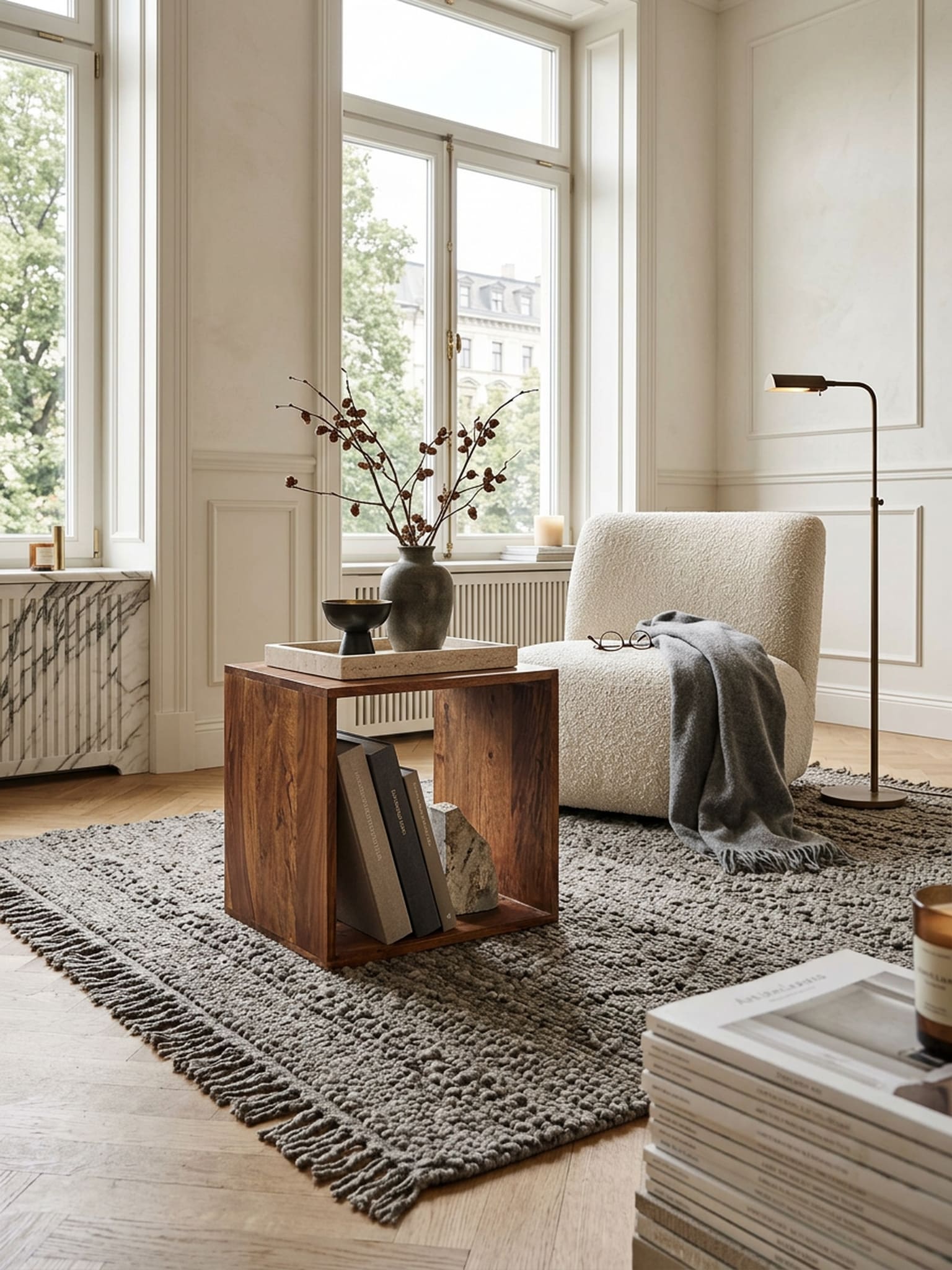 Beistelltisch Massivholz Cube Regal Landhausstil MUMBAI, Dunkelbraun 43x33x43 cm - Bild 1