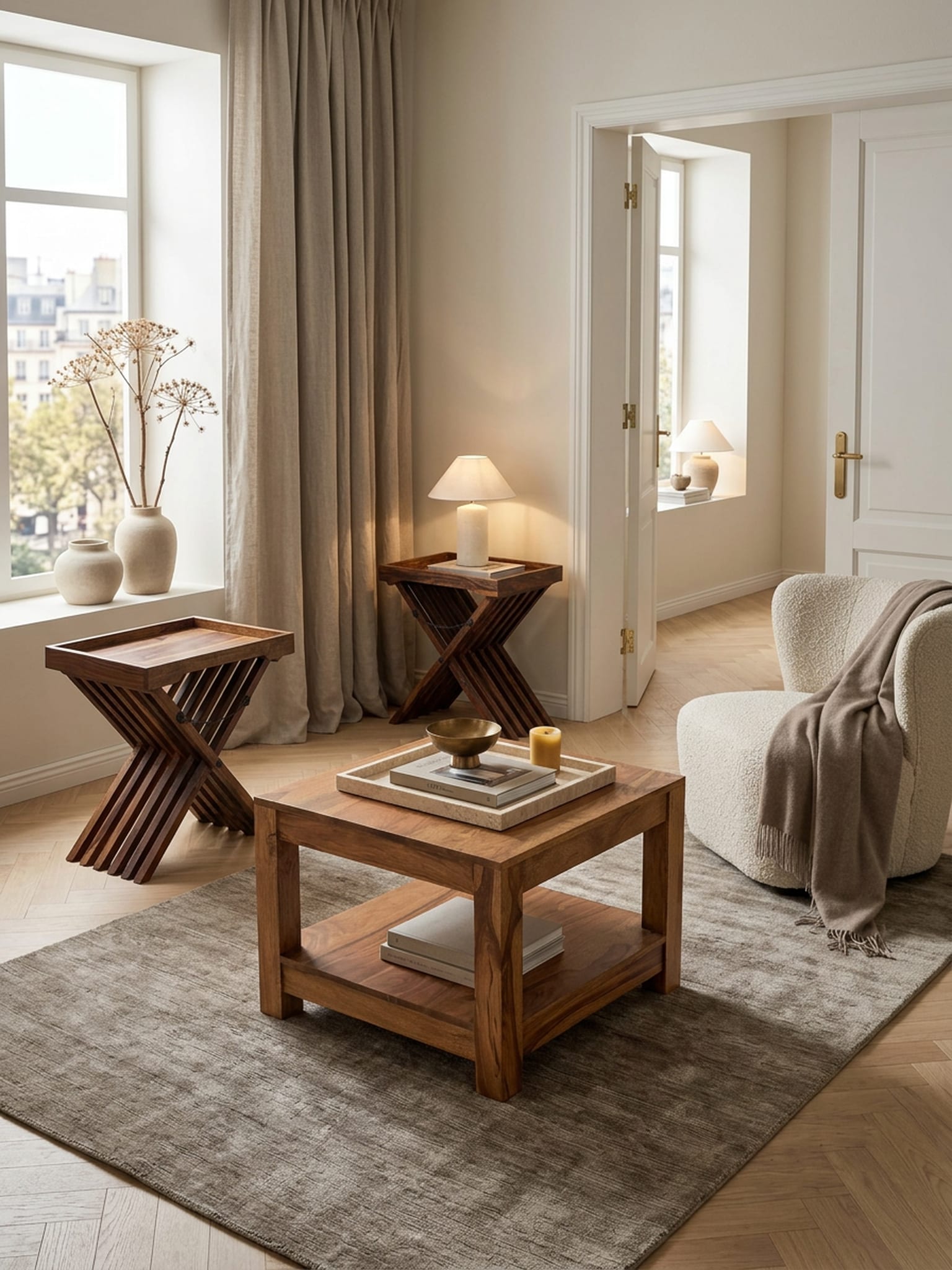 Couchtisch MUMBAI aus Massivholz &ndash; Landhausstil im kompakten Design, Akazie 60x60x45 cm - Bild 1