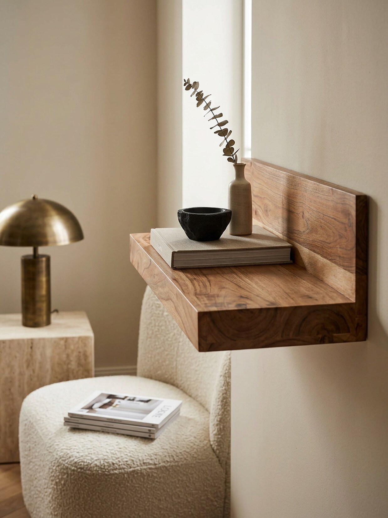 Wandregal MUMBAI Massivholz Hängend Landhausstil, Akazie 60x23x17 cm