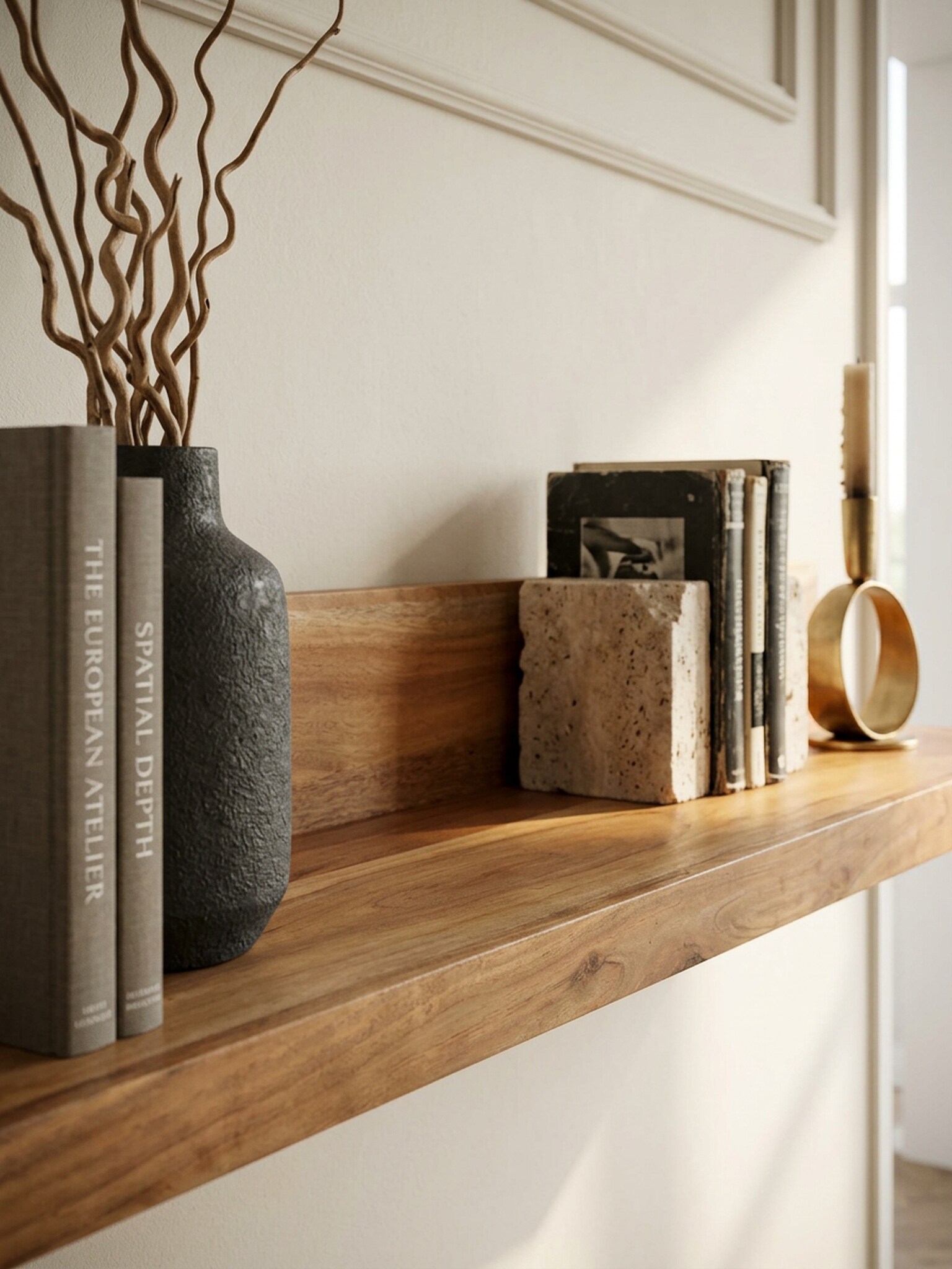 Wandregal MUMBAI Massivholz H&auml;ngend Landhausstil, Akazie 110x24x17 cm - Bild 1