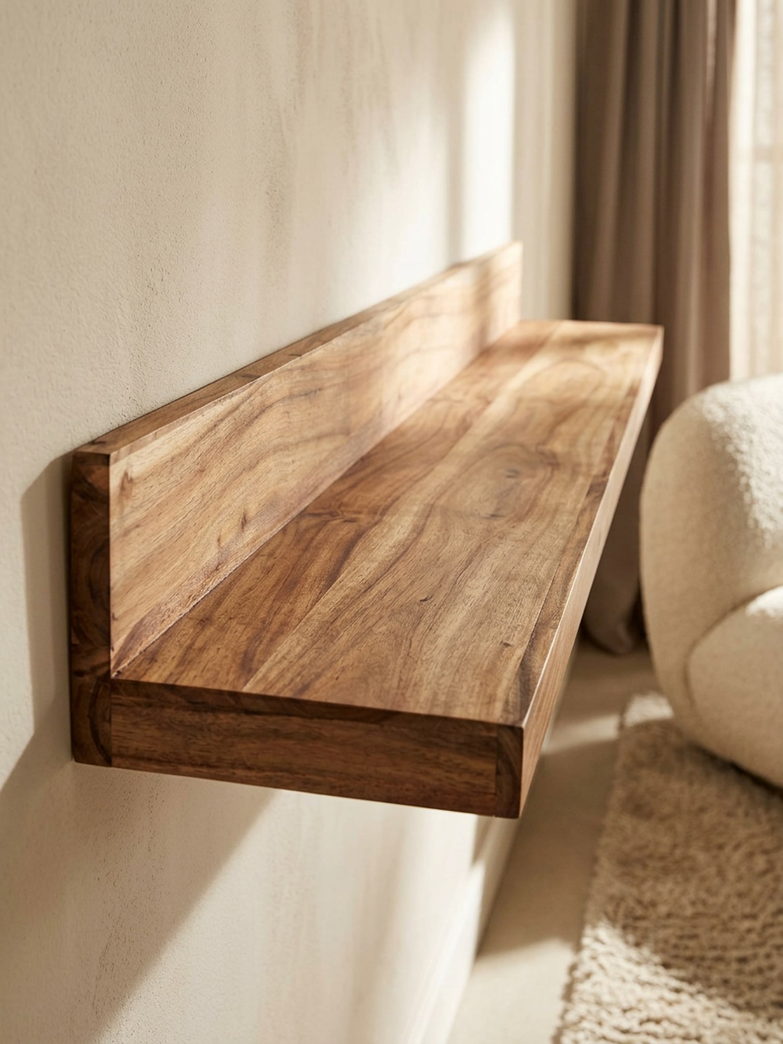 Wandregal MUMBAI Massivholz H&auml;ngend Landhausstil, Akazie 160x24x17 cm - Bild 1