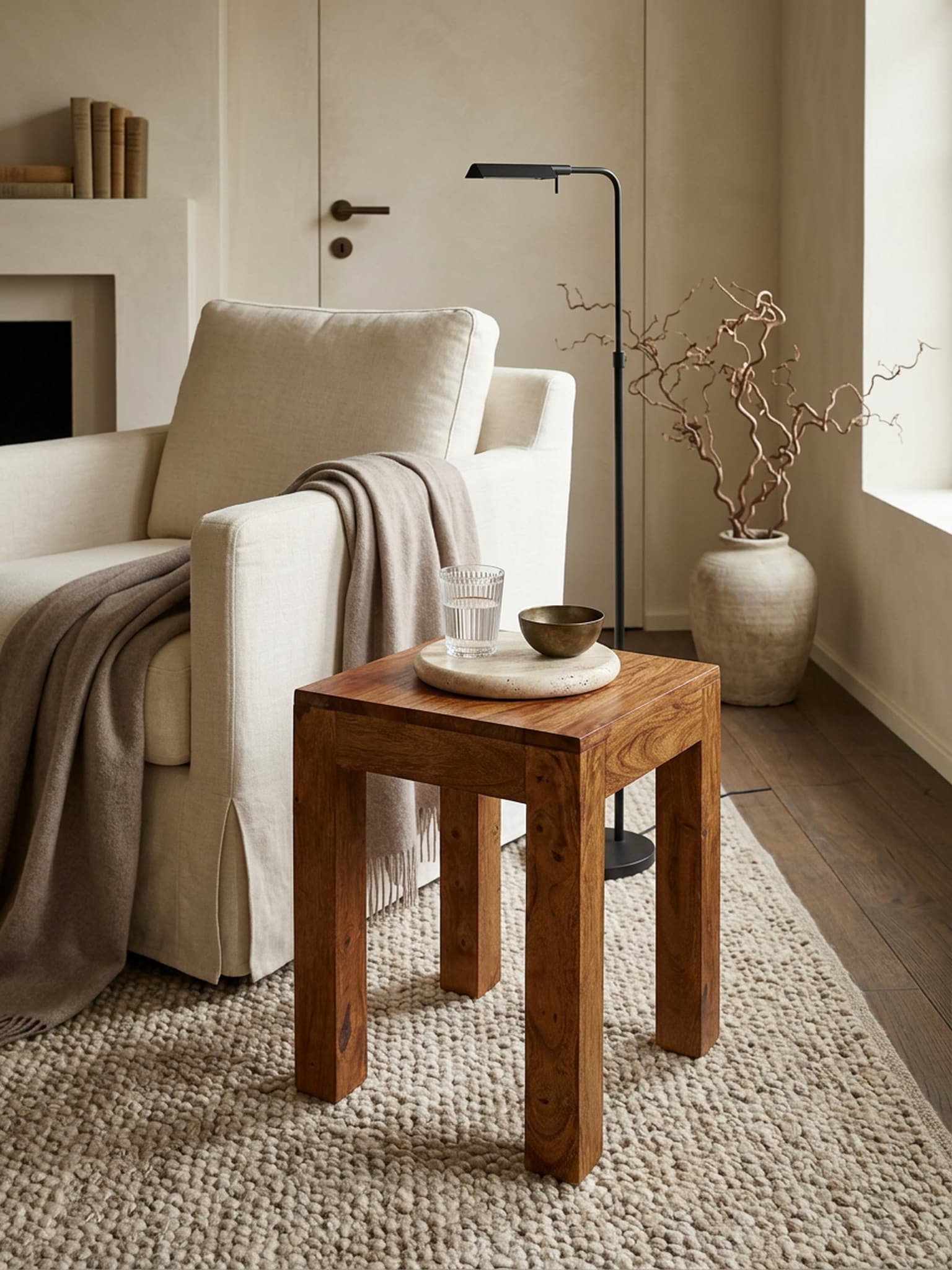 Beistelltisch Massivholz Landhausstil Design MUMBAI, Dunkelbraun 35x35x45 cm - Bild 1