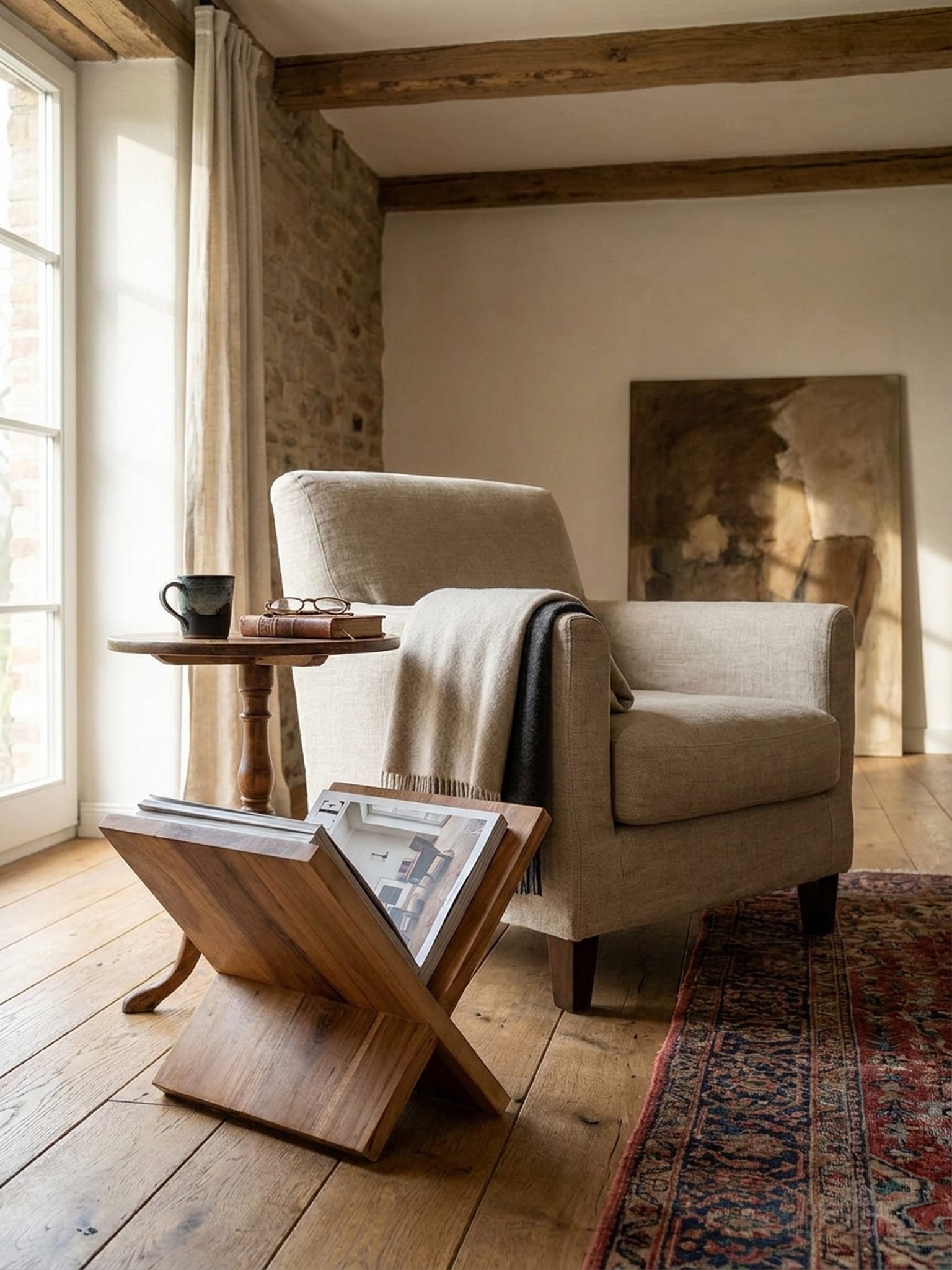 Zeitungsst&auml;nder MUMBAI Massivholz X-Form Landhausstil, Akazie 29x28x31 cm - Bild 1
