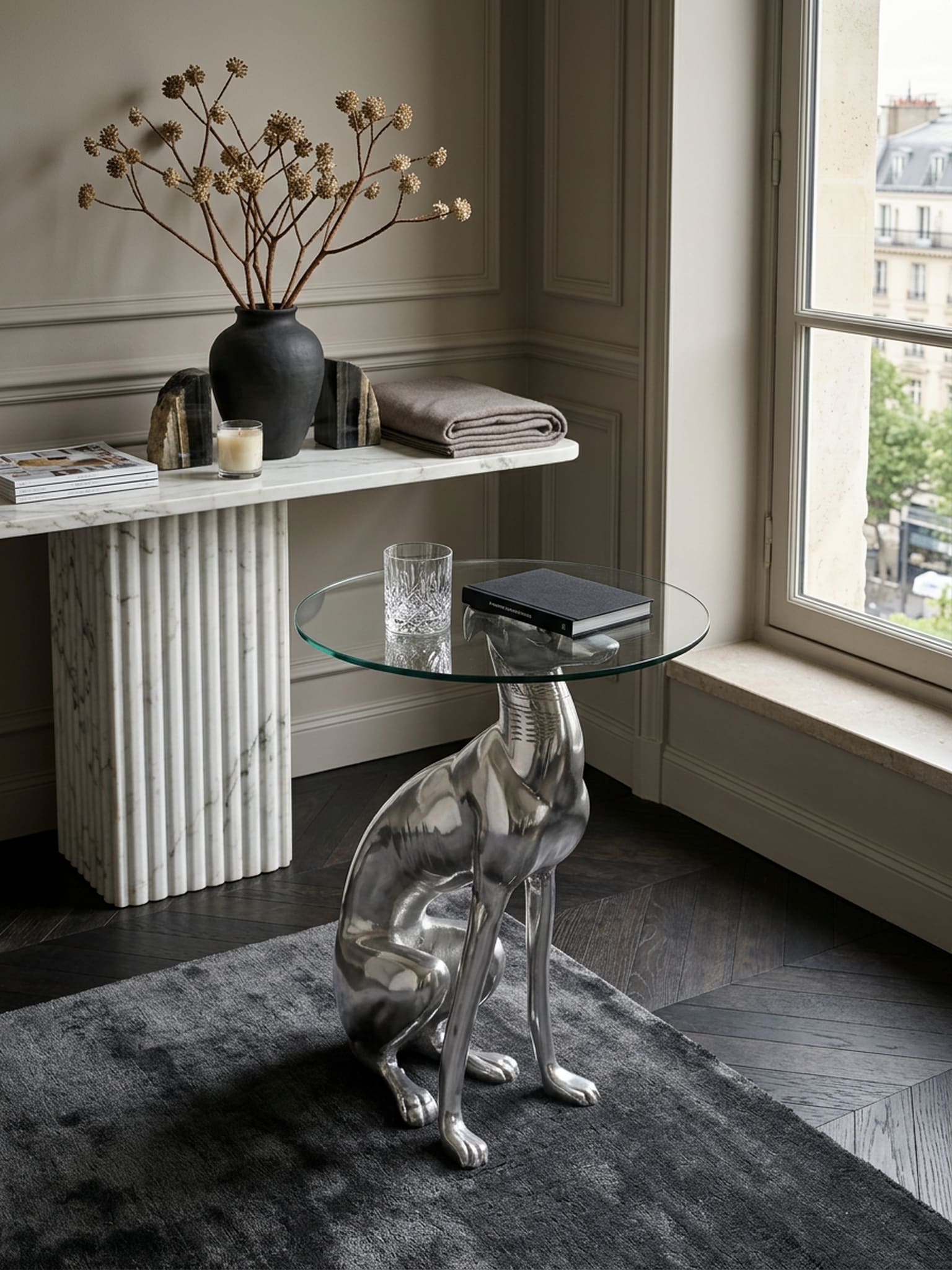 Beistelltisch &ndash; Aluminium Silber Figur Hund - Bild 1