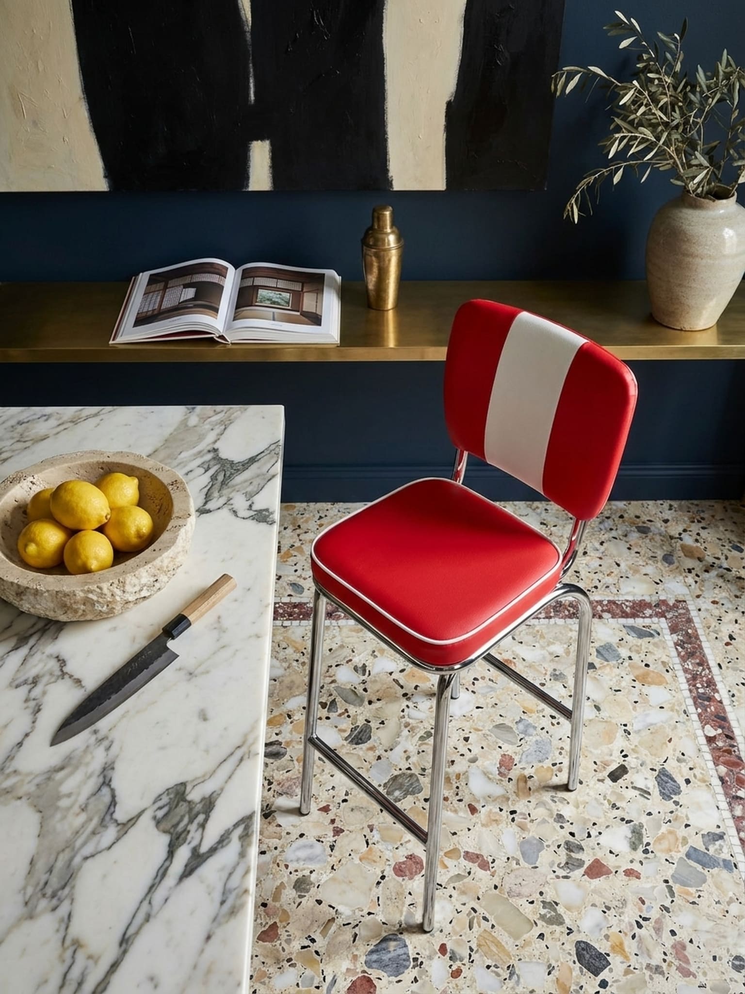 Barhocker Retro 50er Jahre Dinerstil Wei&szlig;, Rot 40x38x110 cm - Bild 1