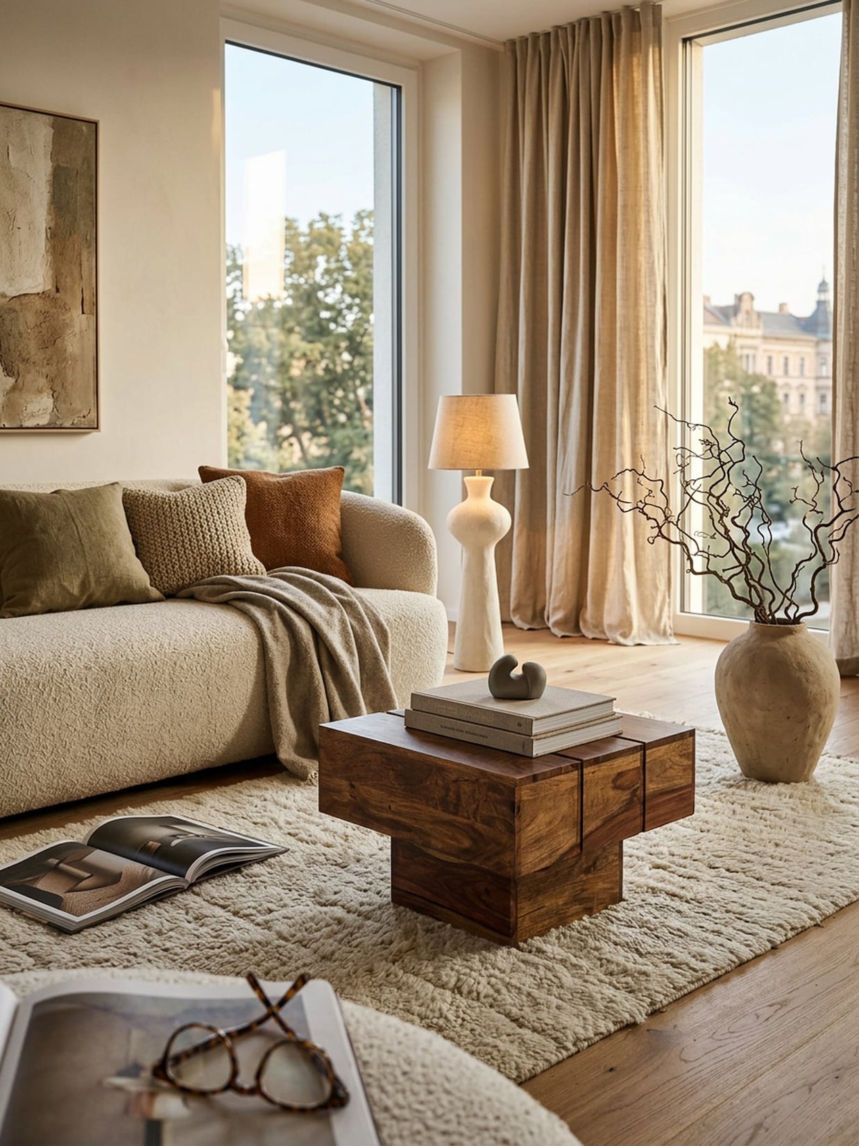 Beistelltisch aus Massivholz im Landhausstil mit Cube-Design, Dunkelbraun 44x44x30 cm