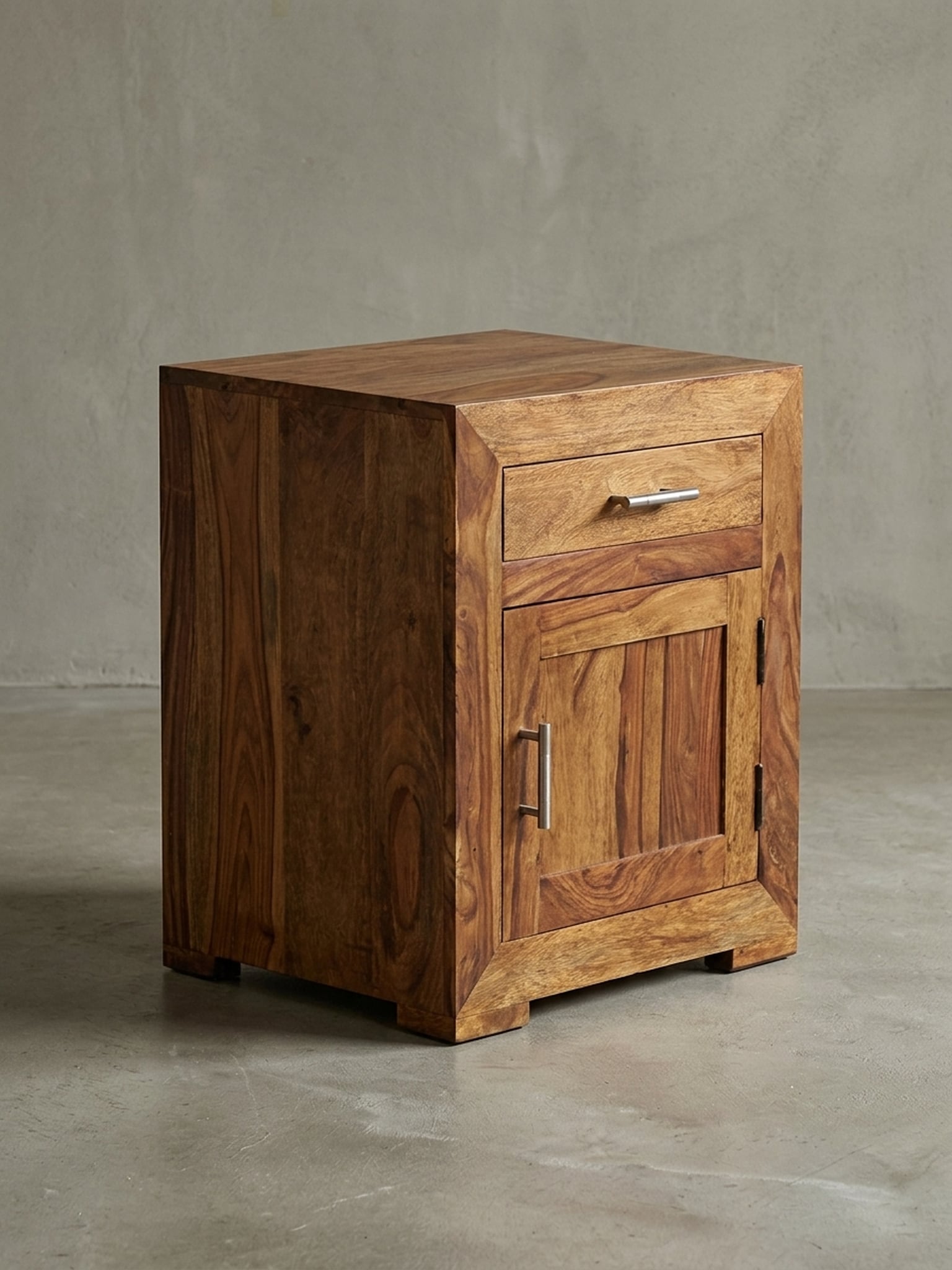 Nachttisch Massivholz Schublade T&uuml;r Boxspringbett MUMBAI, Dunkelbraun 50x40x60 cm - Bild 1