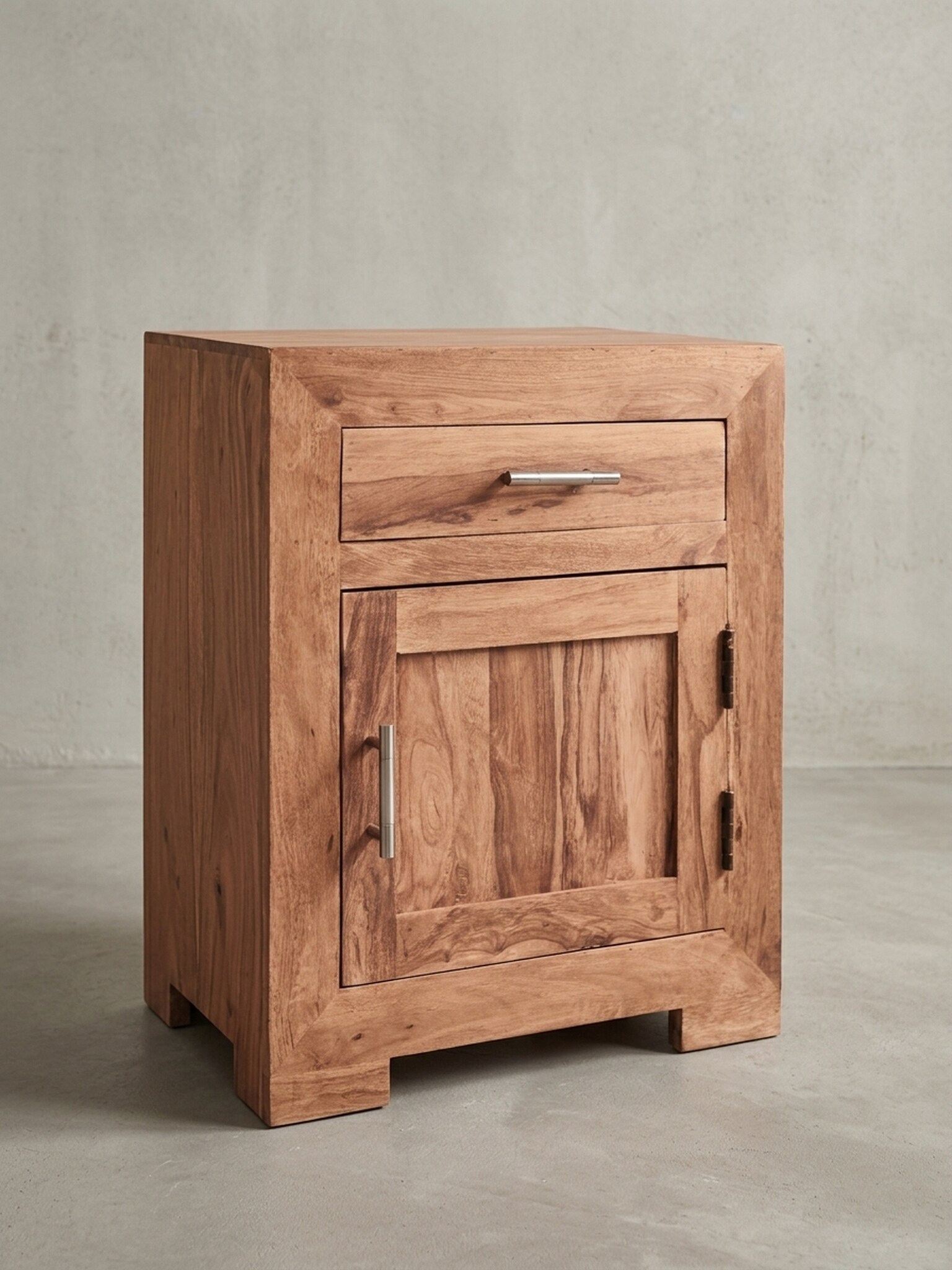 Nachttisch Massivholz Schublade T&uuml;r Boxspringbett MUMBAI, Akazie 50x40x60 cm - Bild 1