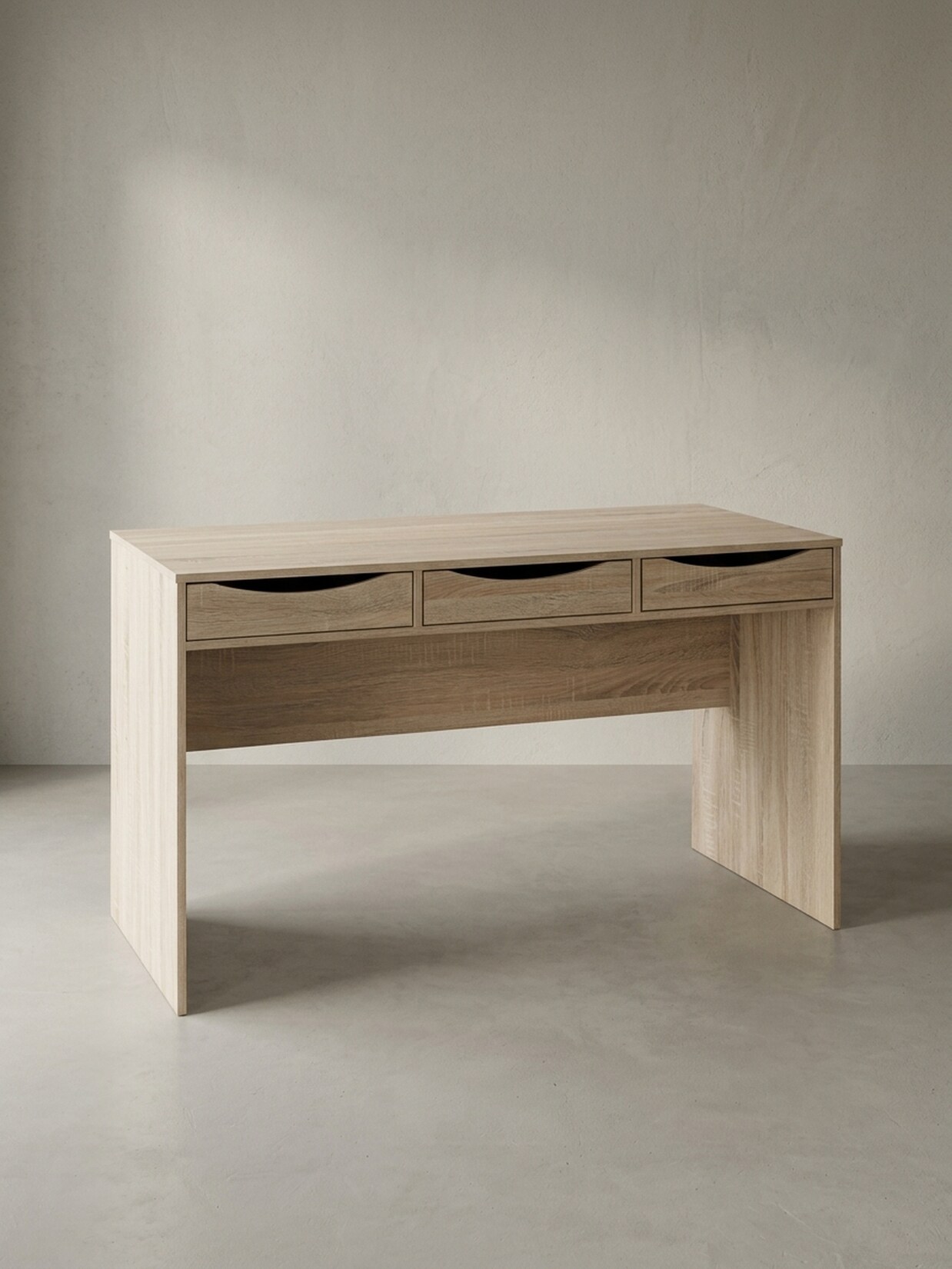 Schreibtisch – Sonoma Eiche, 120 cm, 3 Schubladen, kompakt, modern