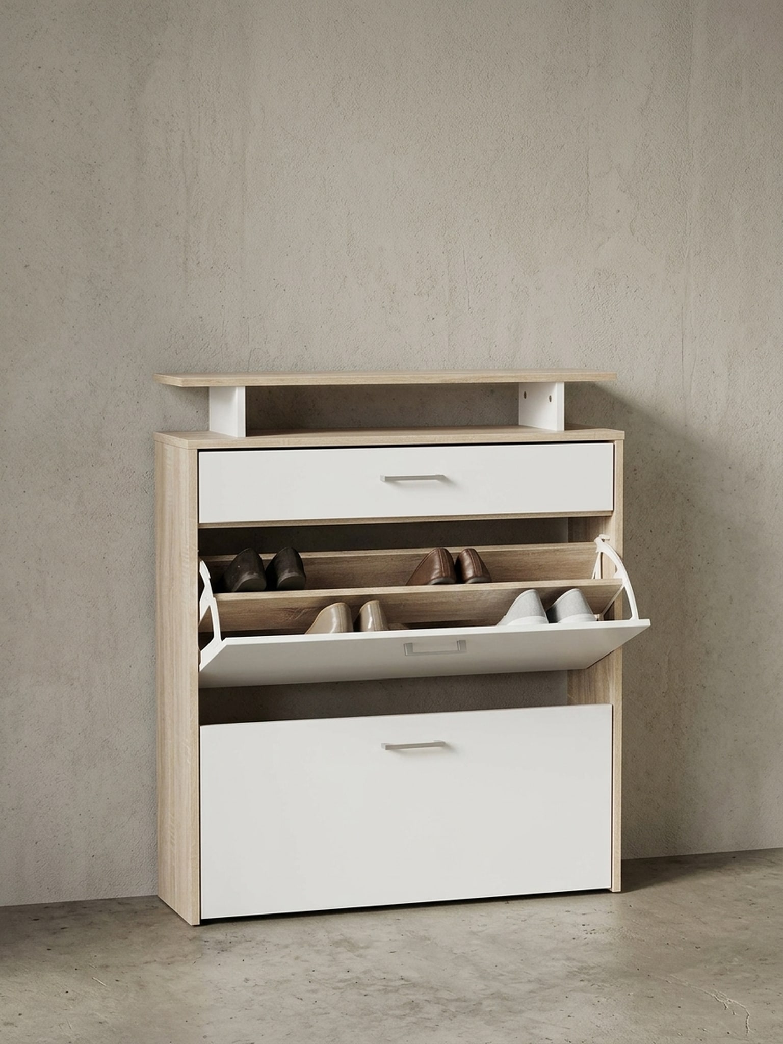 Schuhkipper &ndash; Sonoma Eiche, 80x95x24 cm, schmal, modern, mit Schublade - Bild 1