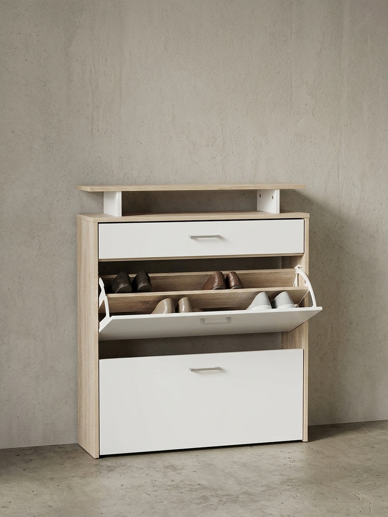 Schuhkipper – Sonoma Eiche, 80x95x24 cm, schmal, modern, mit Schublade
