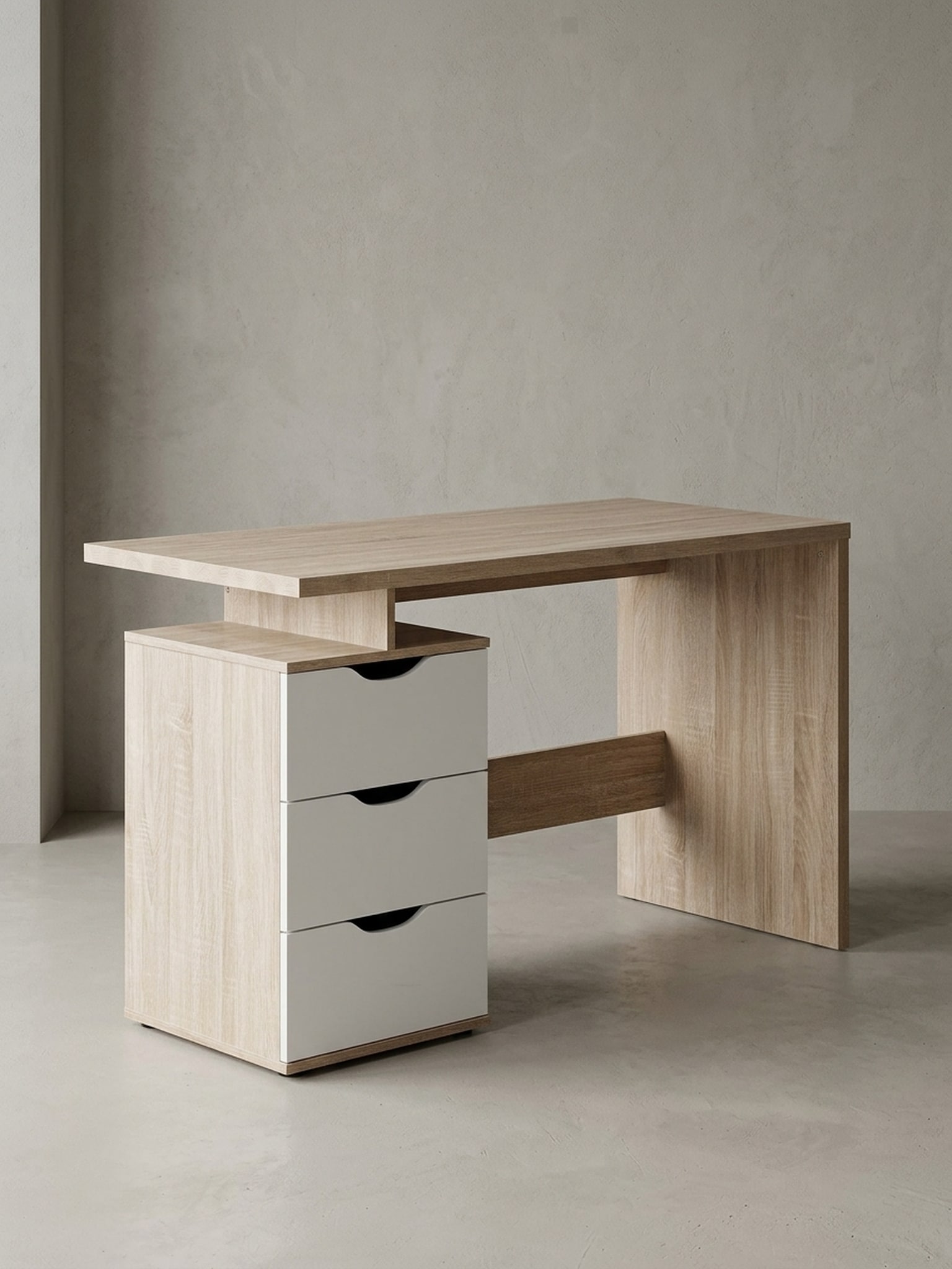 Schreibtisch &ndash; Sonoma Wei&szlig;, 120x76x53 cm, 3 Schubladen, kompakt, mit Ablage - Bild 1