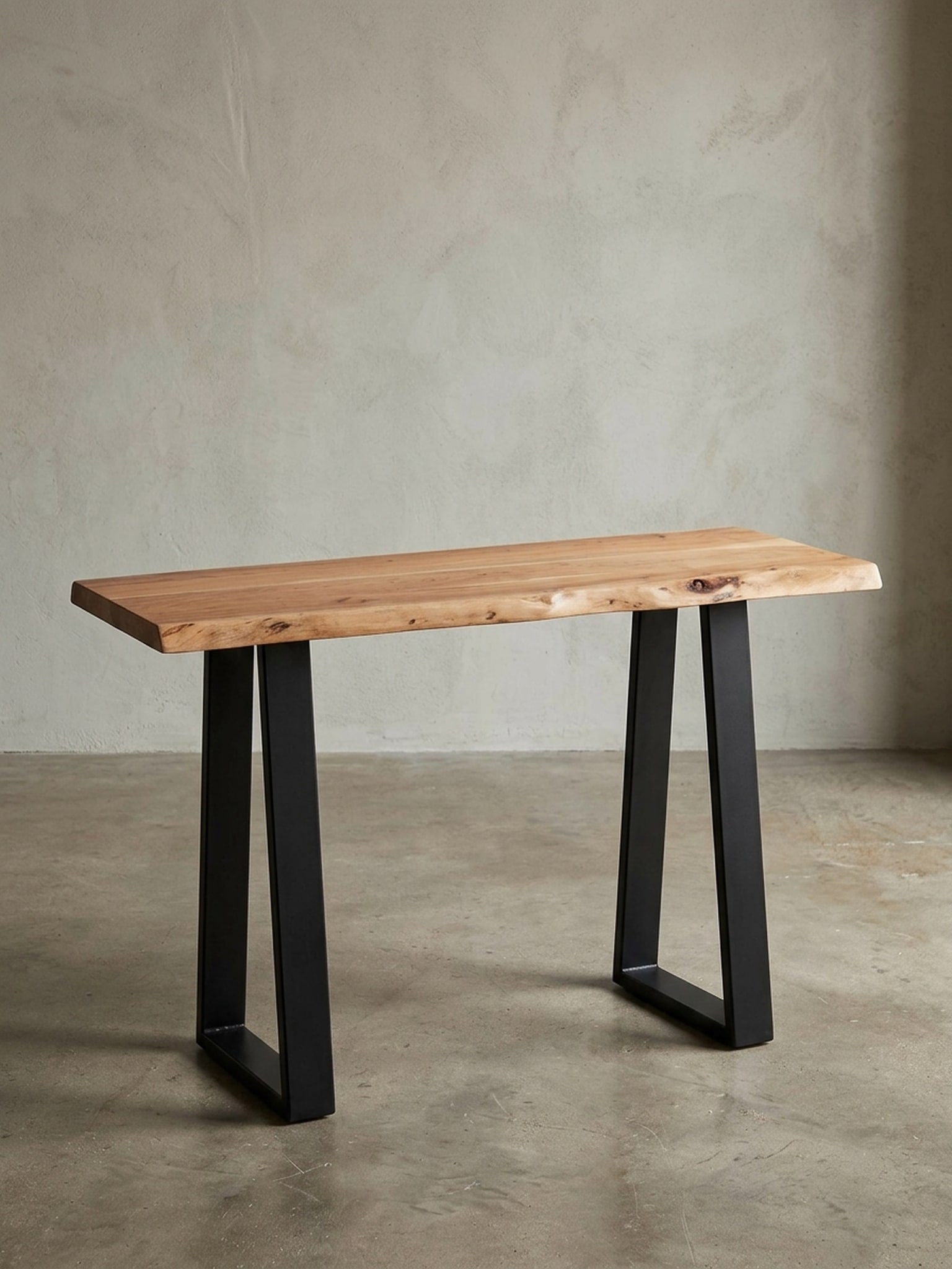 Konsolentisch &ndash; Akazie Massivholz, 120&nbsp;cm breit, 2 Metallbeine, mit Baumkante, Landhausstil - Bild 1