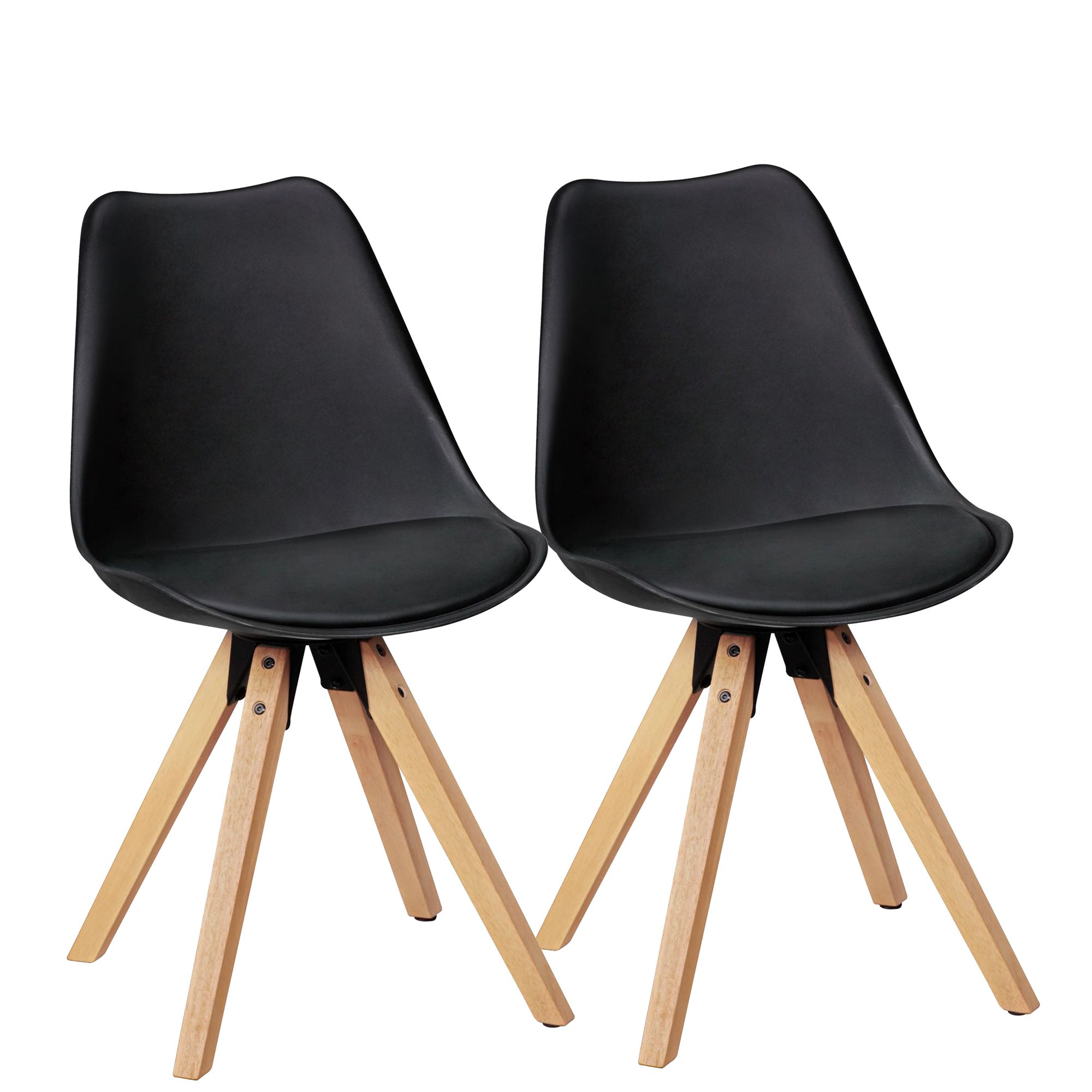 Esszimmerstuhl 2er Set Kunstleder mit Holzgestell Retro Skandinavisch gepolstert, Schwarz 49x52x87 cm - Bild 1