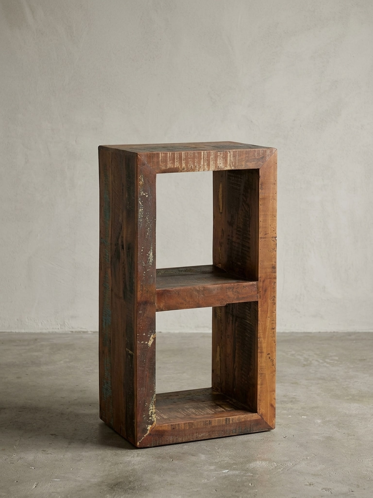 Regal Massivholz 2 Ebenen Cubeform Shabby-Chic KALKUTTA, Dunkelbraun 45x35x90 cm - Bild 1