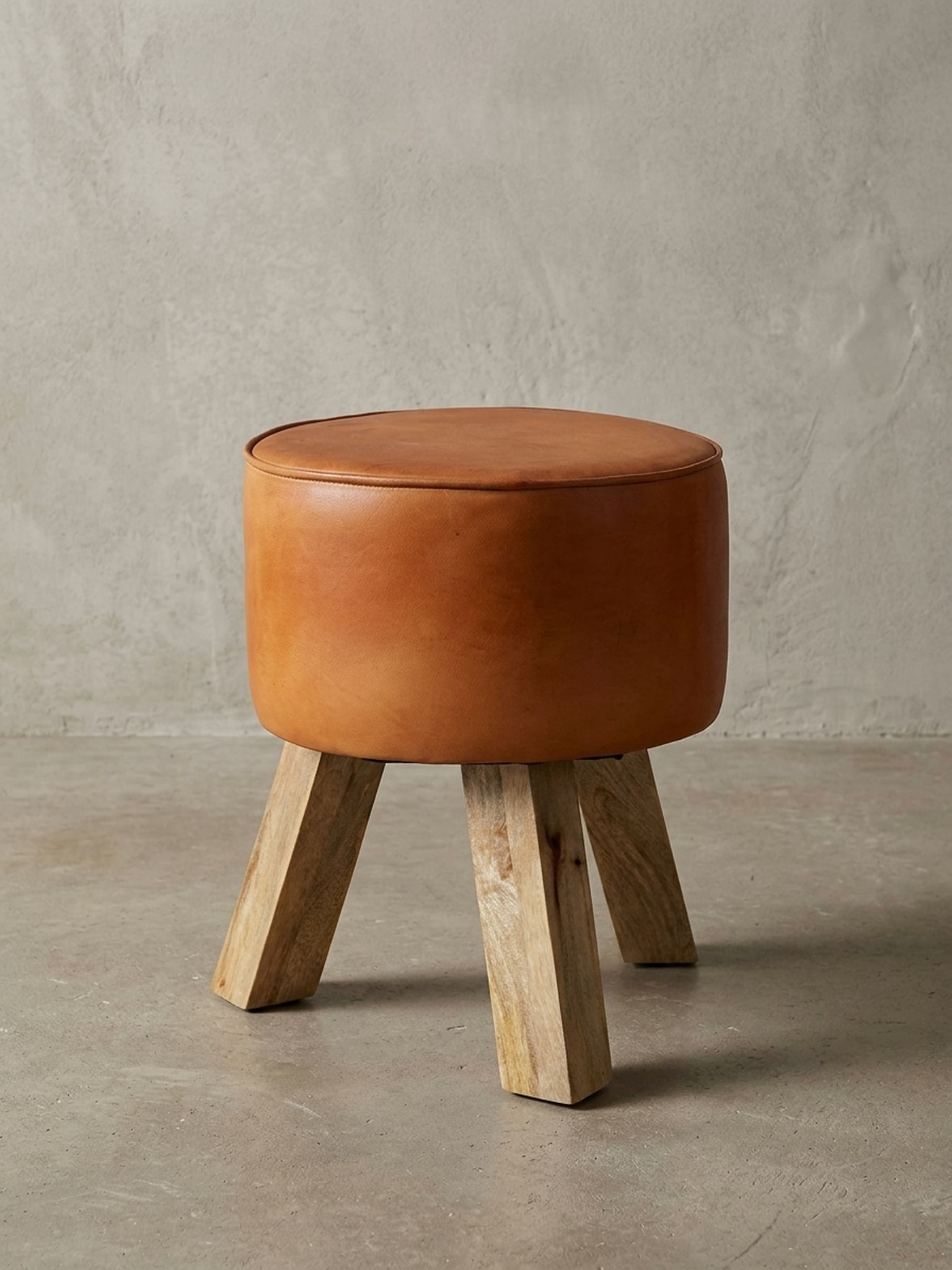 Sitzhocker &ndash; Holz/Echtleder, 37x45x37 cm, modern, rund - Bild 1