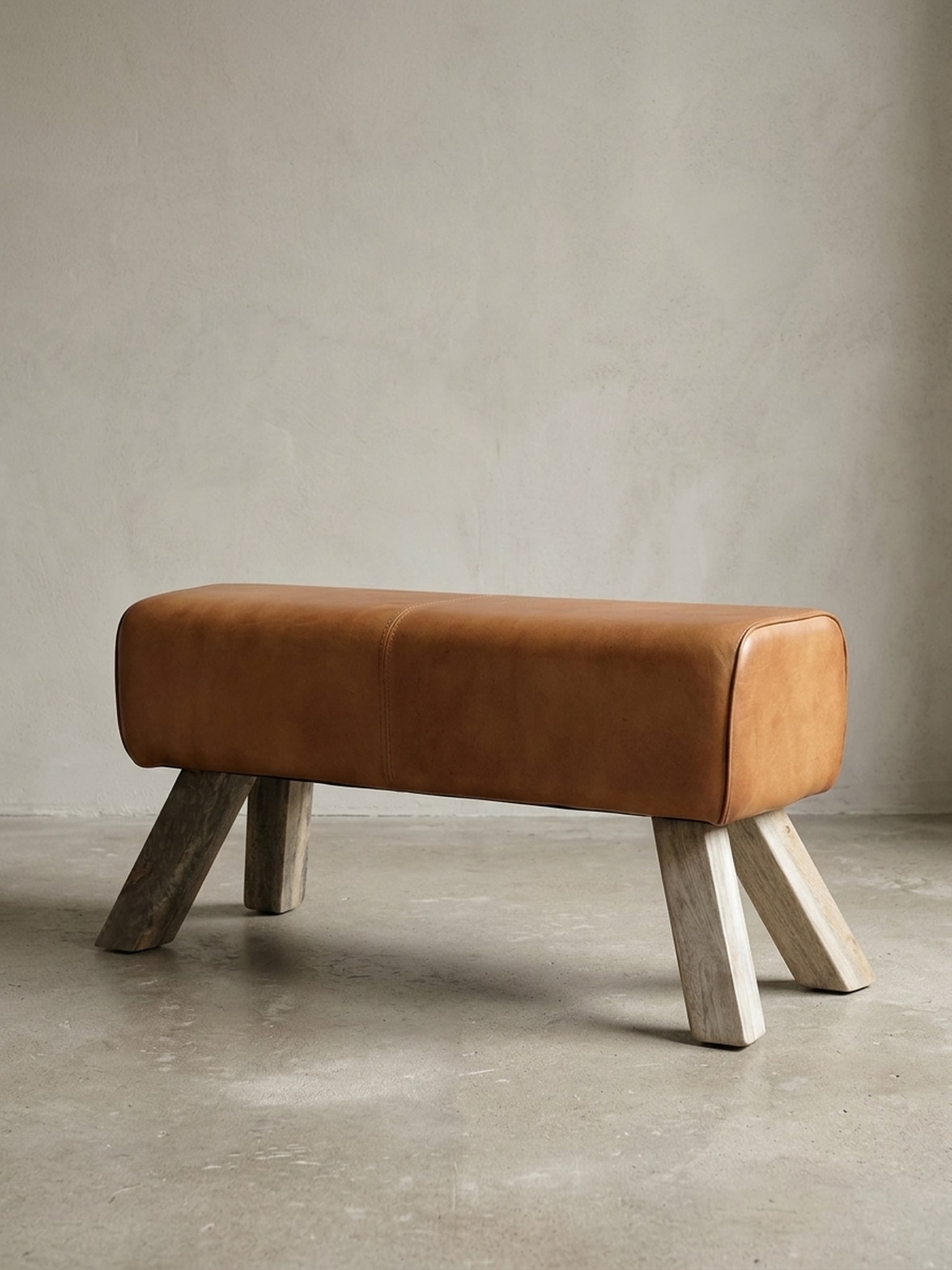 Sitzhocker &ndash; Leder/Holz, 90x30x43 cm, Springbock-Design - Bild 1