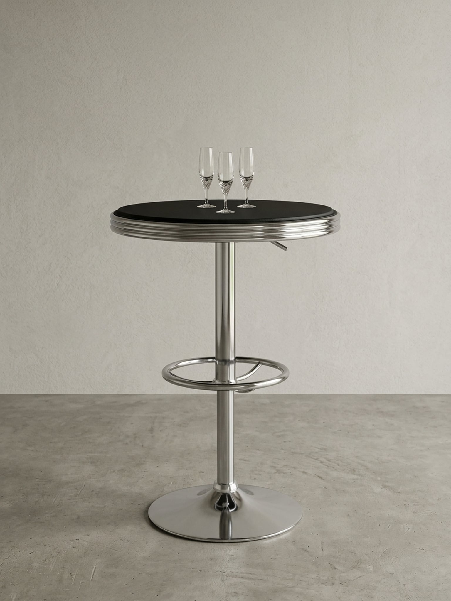 Bartisch &ndash; &Oslash; 60 cm, Schwarz/Silber, Kunstleder, Aluminium, Retro-Stil - Bild 1