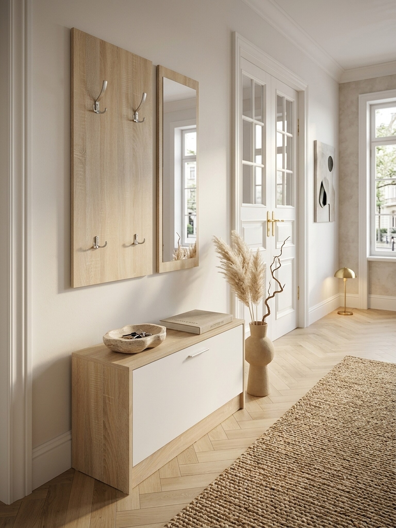 Wandgarderobe mit Spiegel und Schuhschrank SALERNO, Sonoma 80x27x180 cm - Bild 1