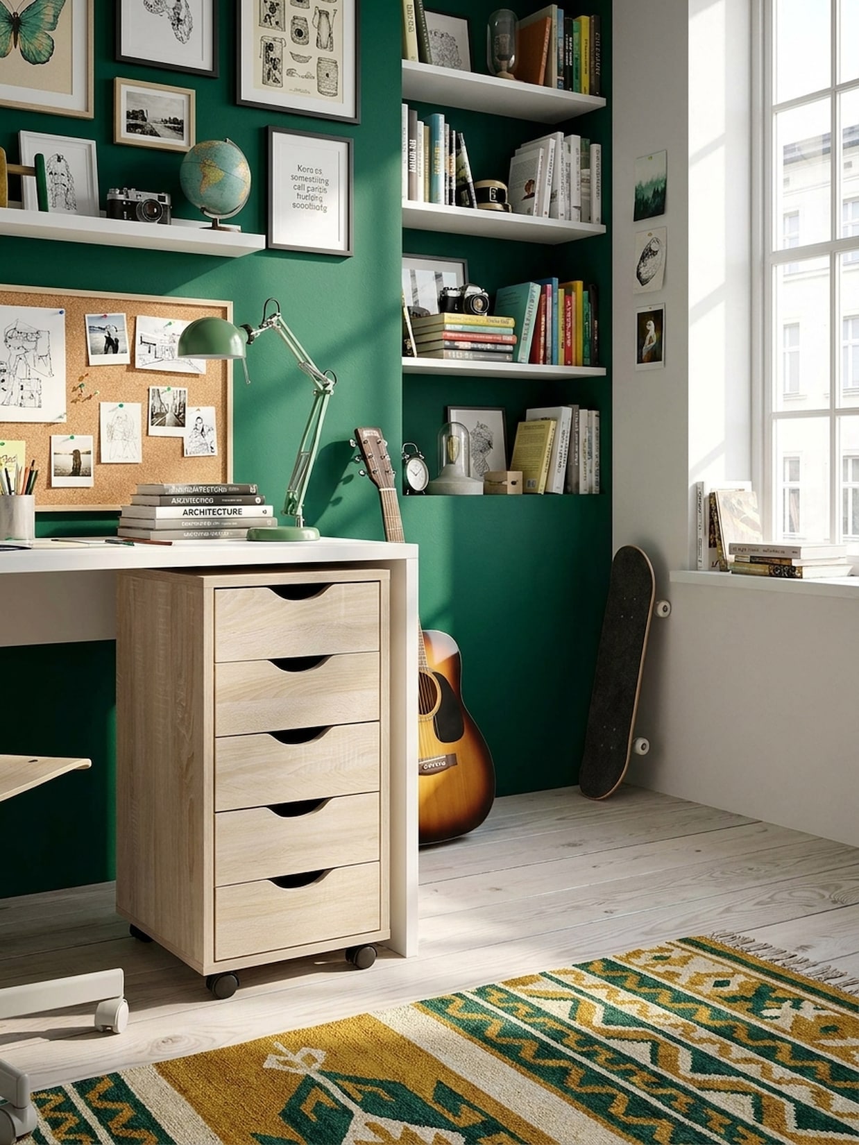 Rollcontainer – Sonoma MDF, 33x64x38 cm, 5 Schubladen, Rollen, modern