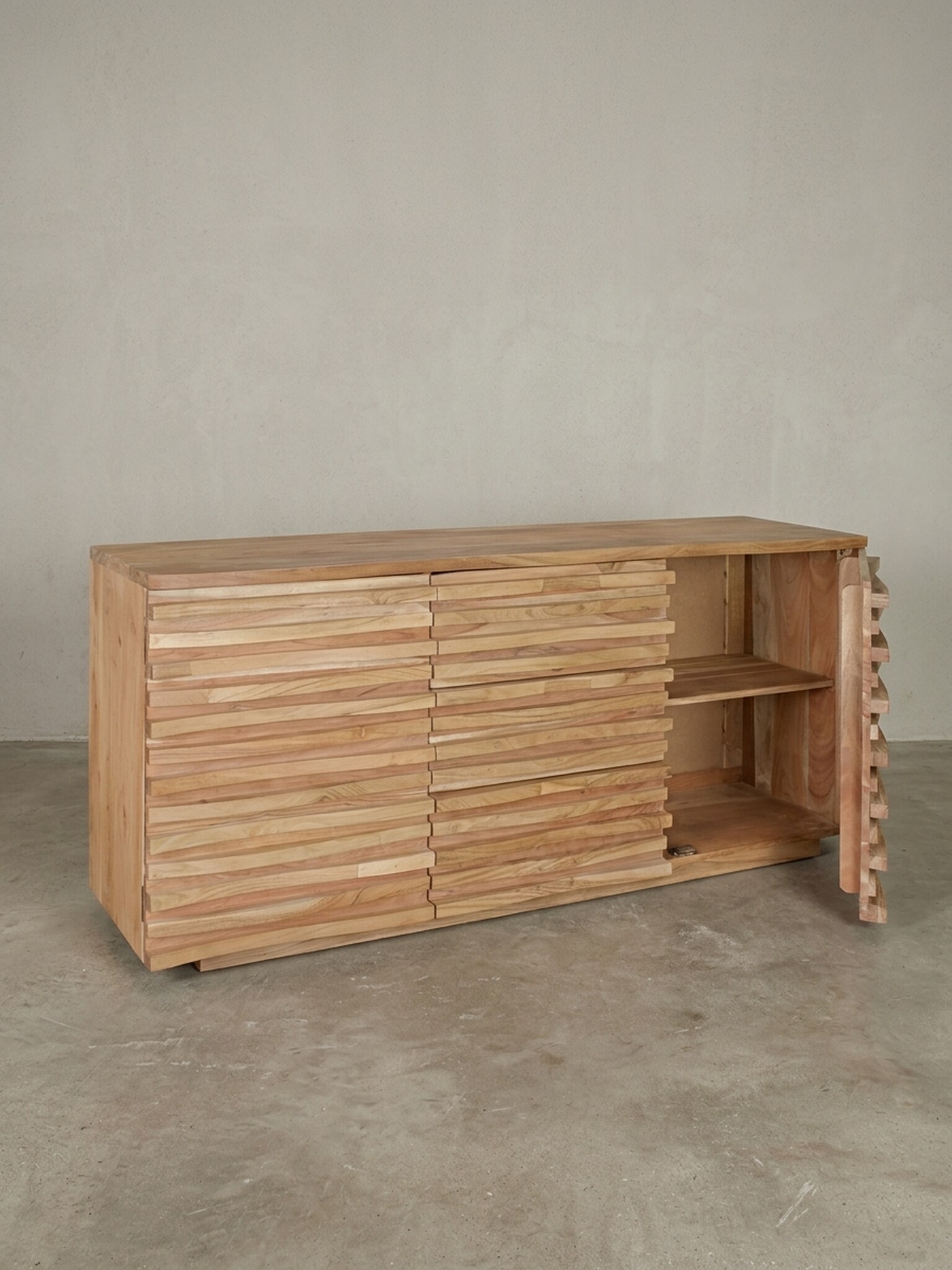 Sideboard &ndash; Akazie Massivholz, 160x75x43&nbsp;cm, Baumkante, mit Schubladen und T&uuml;ren, breit - Bild 1
