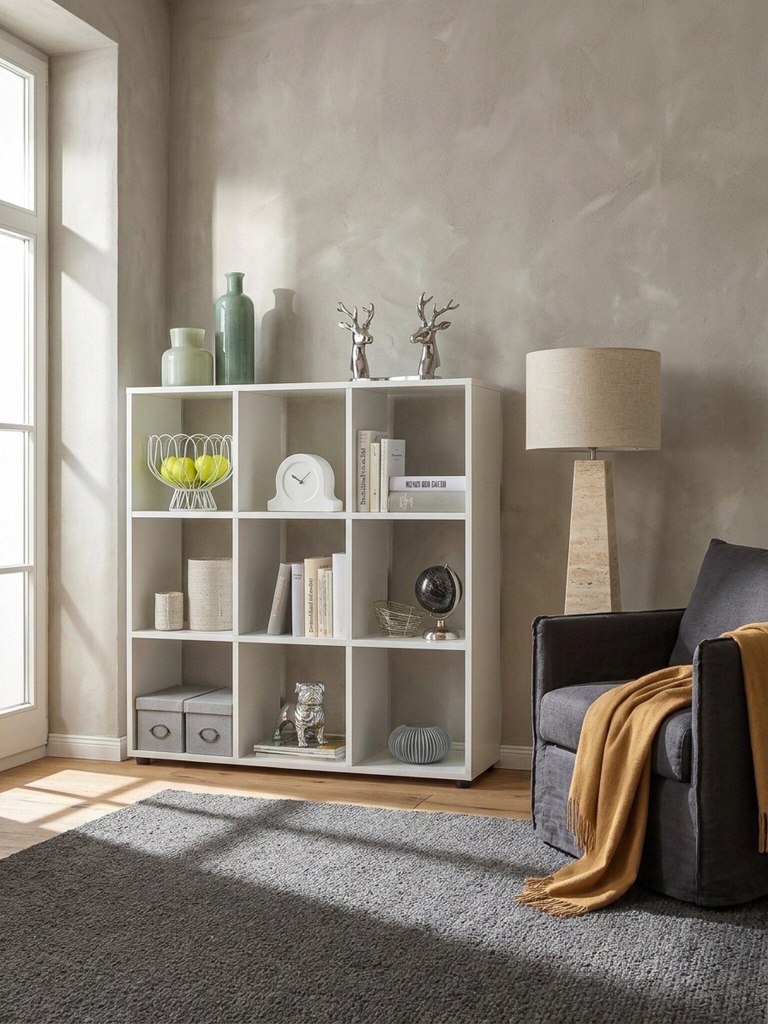 B&uuml;cherregal &ndash; Wei&szlig;, 108x104x29&nbsp;cm, 9 F&auml;cher, freistehend, modern - Bild 1