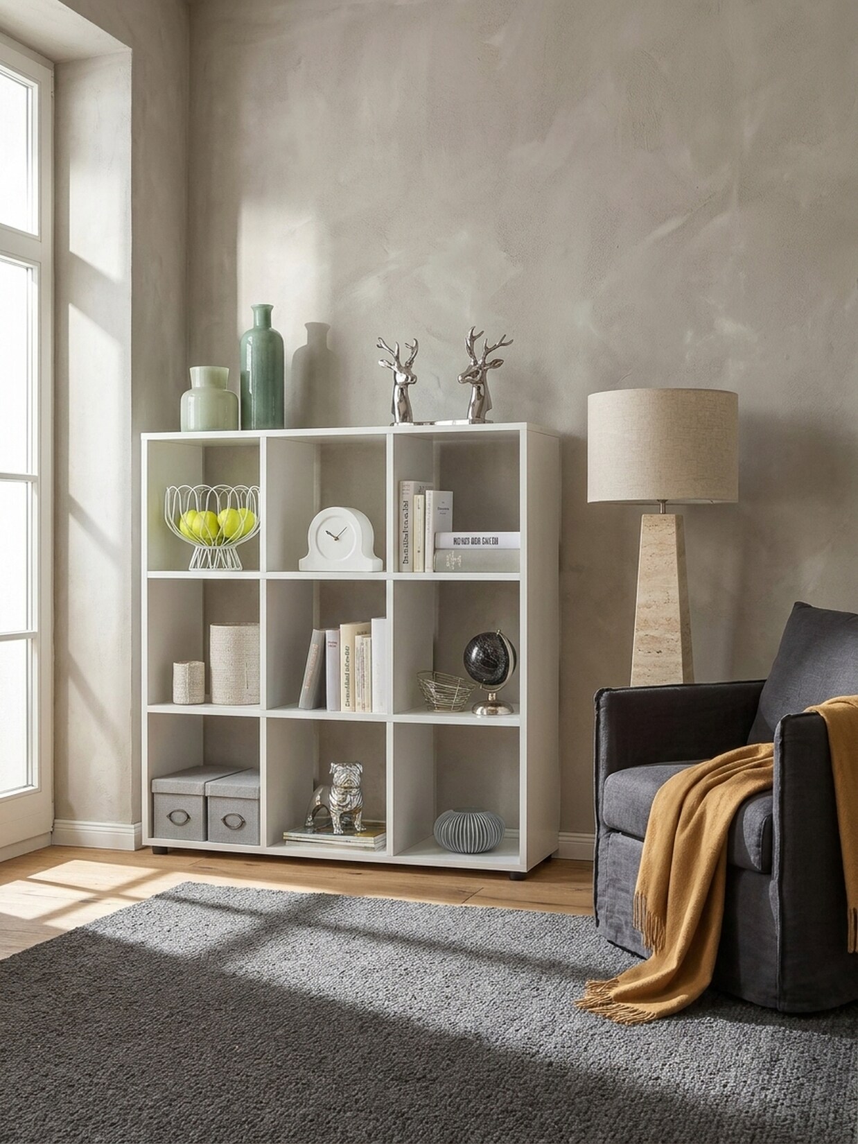 Bücherregal – Weiß, 108x104x29 cm, 9 Fächer, freistehend, modern