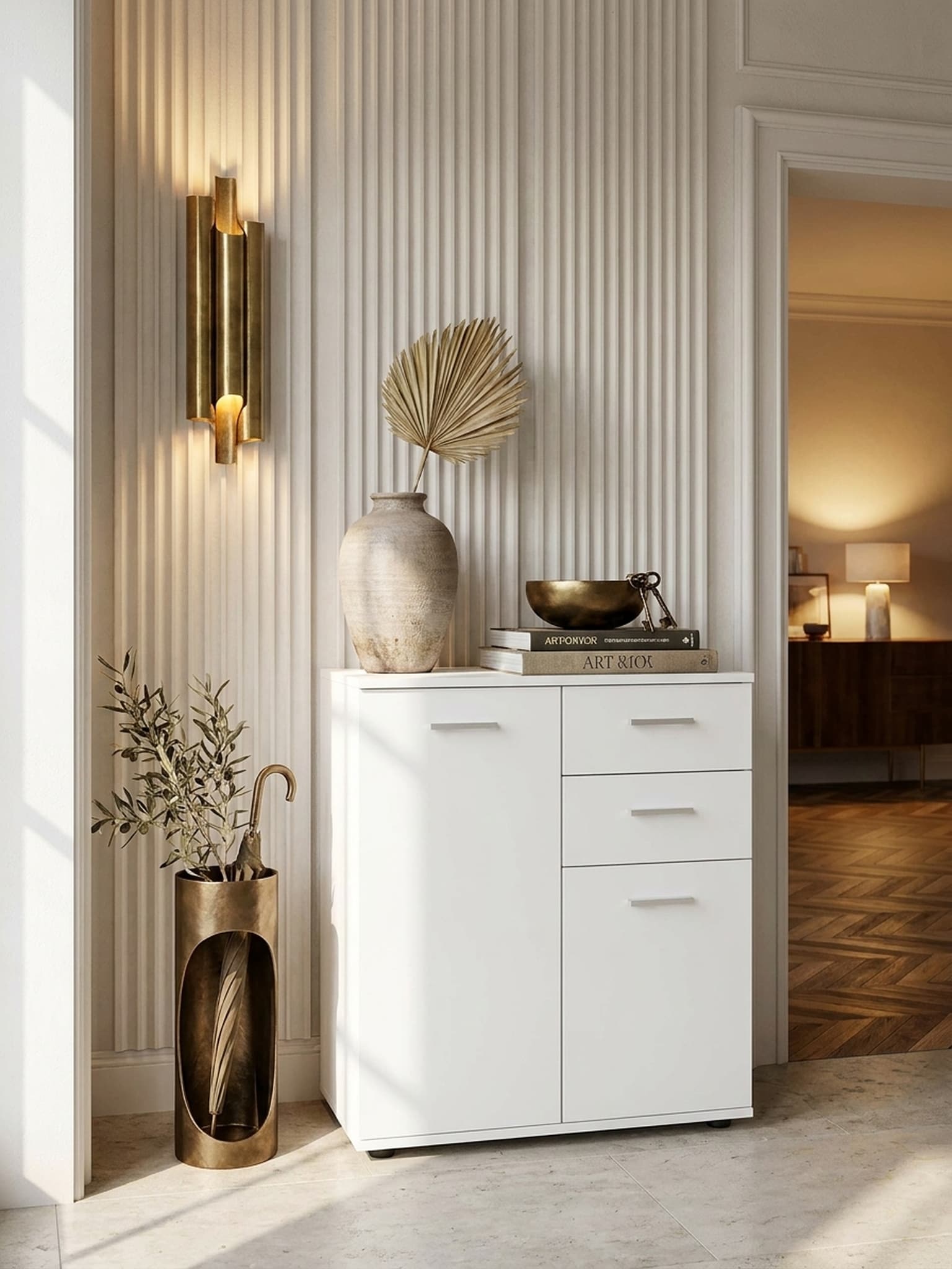 Kommode &ndash; Wei&szlig;, 71x78x35,5&nbsp;cm, T&uuml;ren und Schubladen, matt - Bild 1