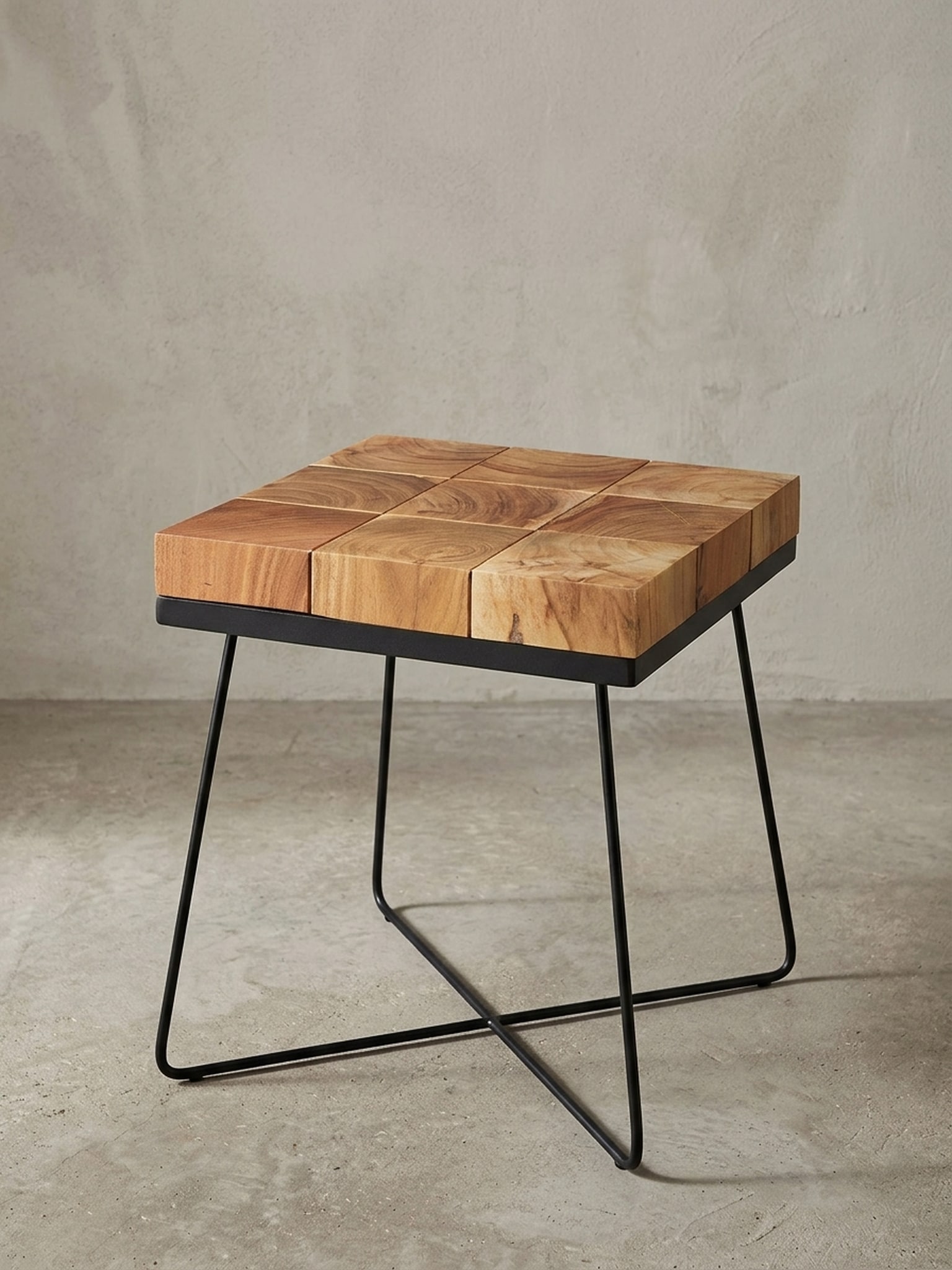 Beistelltisch &ndash; Akazie Massivholz braun, Metallgestell, 45x45x51 cm, quadratisch - Bild 1