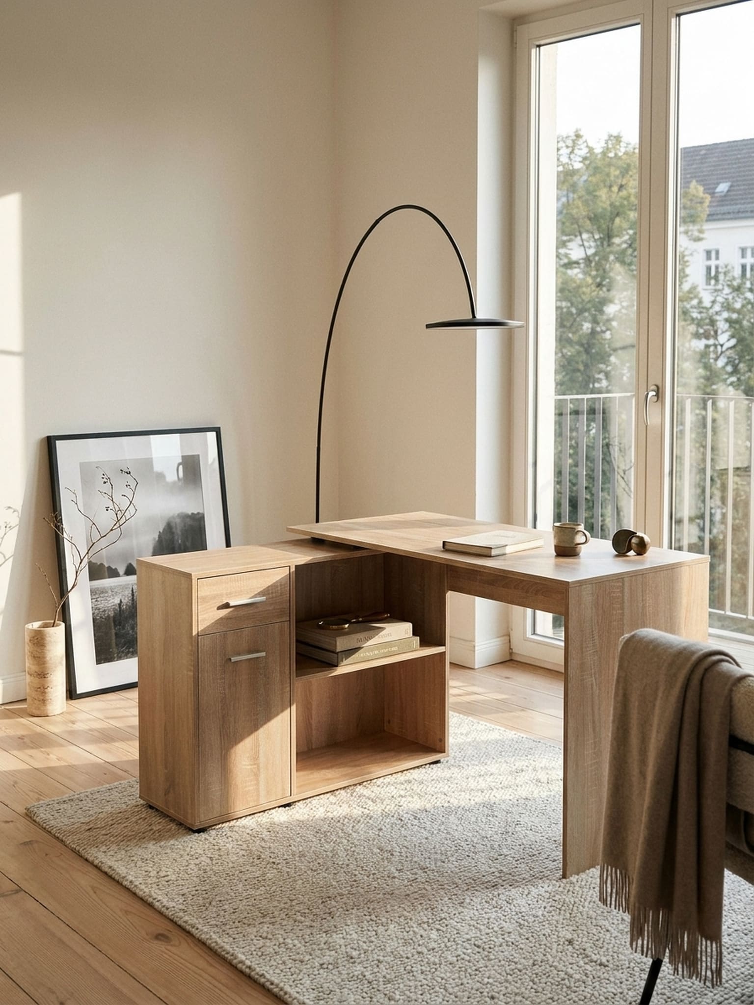 Eckschreibtisch Mit Regal Modern Design, Sonoma 120x107x75 cm - Bild 1