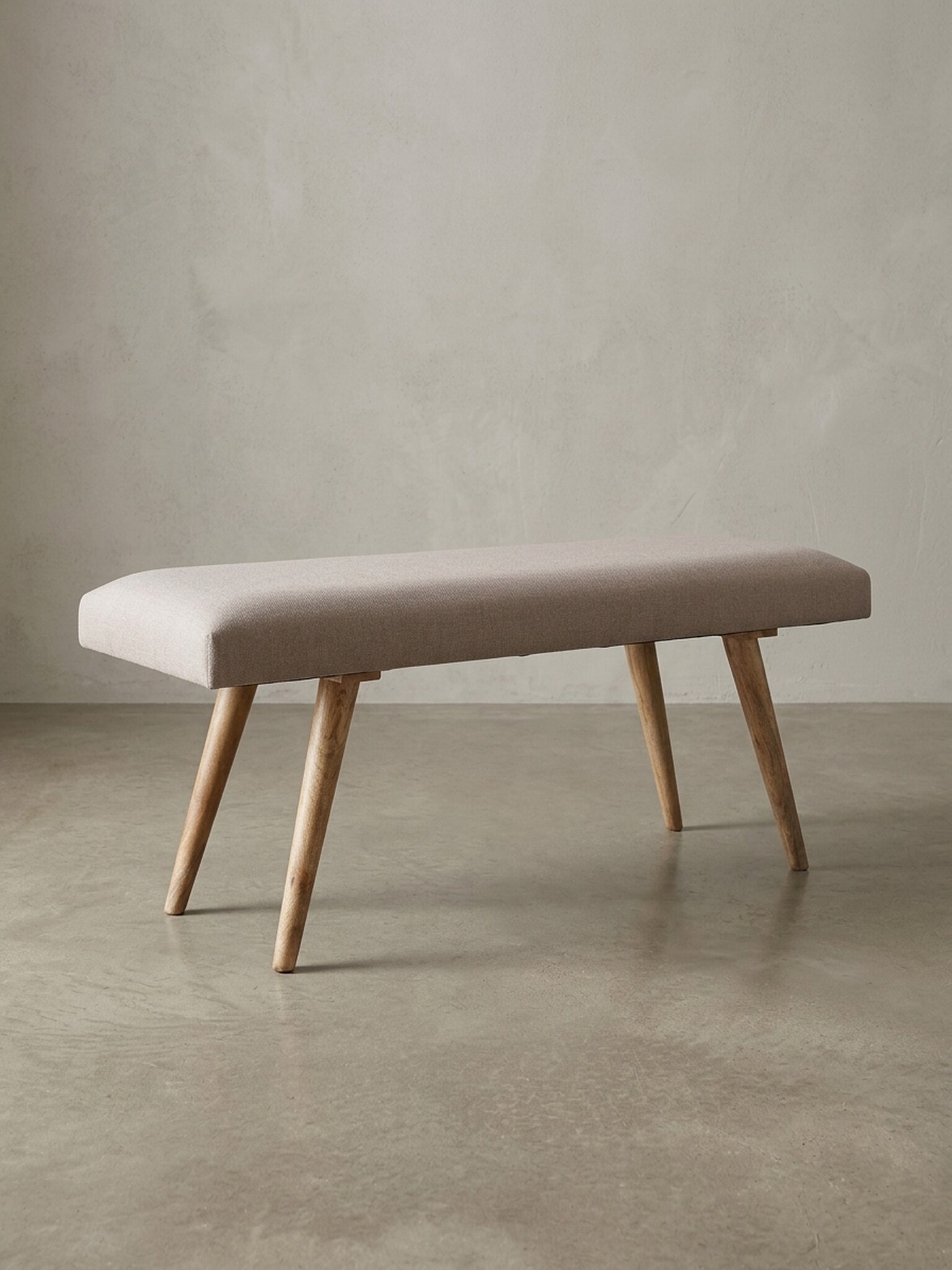 Sitzbank Stoff Massivholz Retro Stil gepolstert, Beige 117x38x51 cm - Bild 1