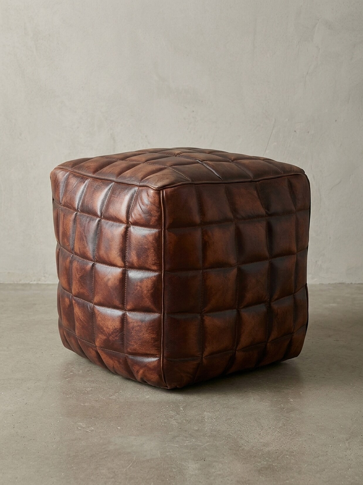 Sitzwürfel – Echtleder Braun, 39x41x39 cm, orientalisches Design