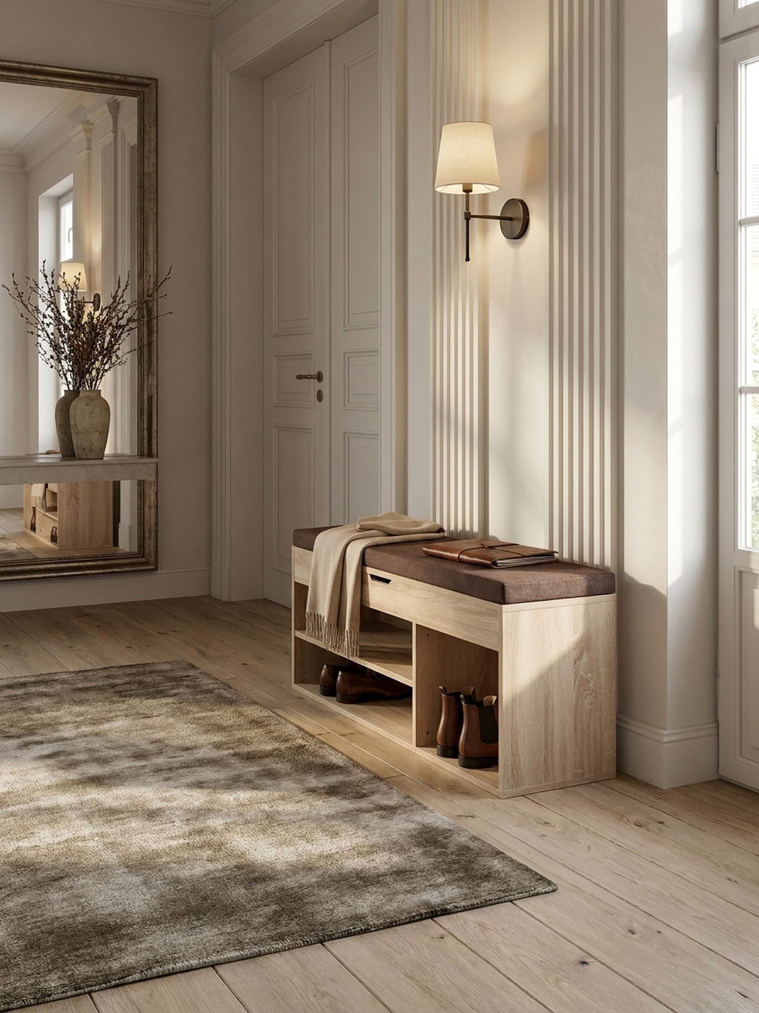 Schuhbank Holz gepolstert mit Stauraum, Sonoma 104x32x51 cm - Bild 1