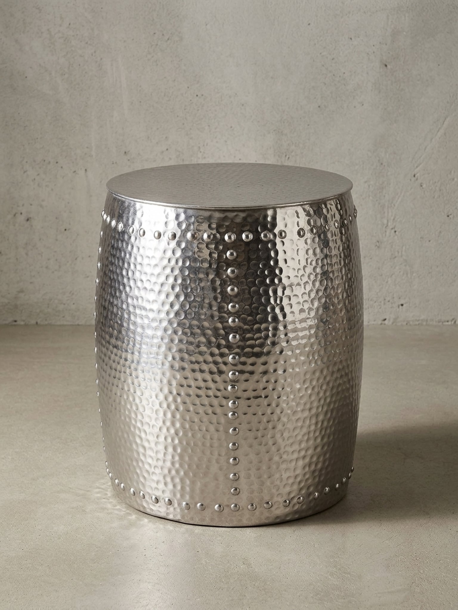 Beistelltisch &ndash; Rund Aluminium Silber Hammerschlag 42x49x42 cm orientalisch klein - Bild 1