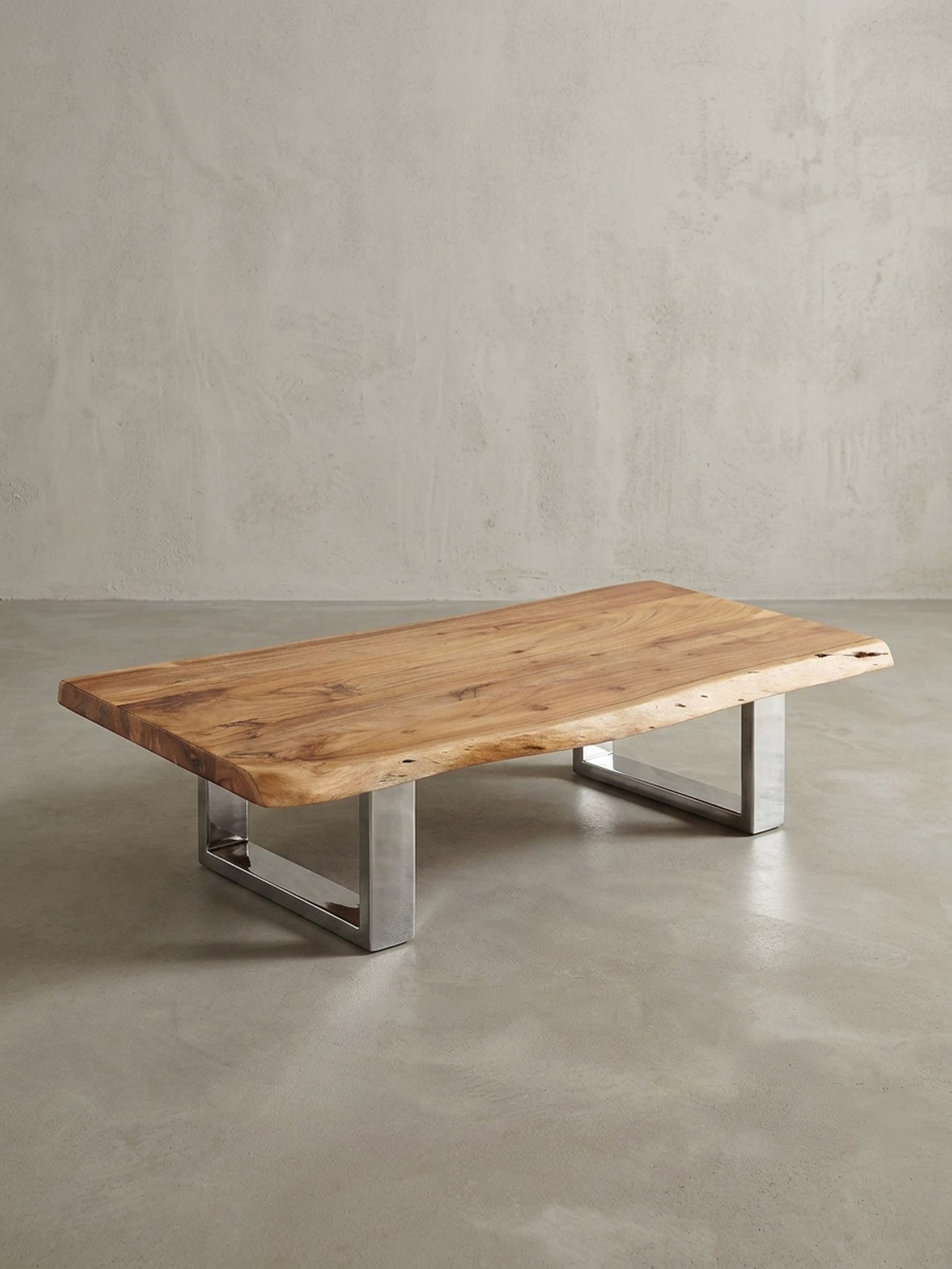 Couchtisch Braun Akazien-Massivholz mit Metallgestell, Baumkante, 115x25x58cm - Bild 1