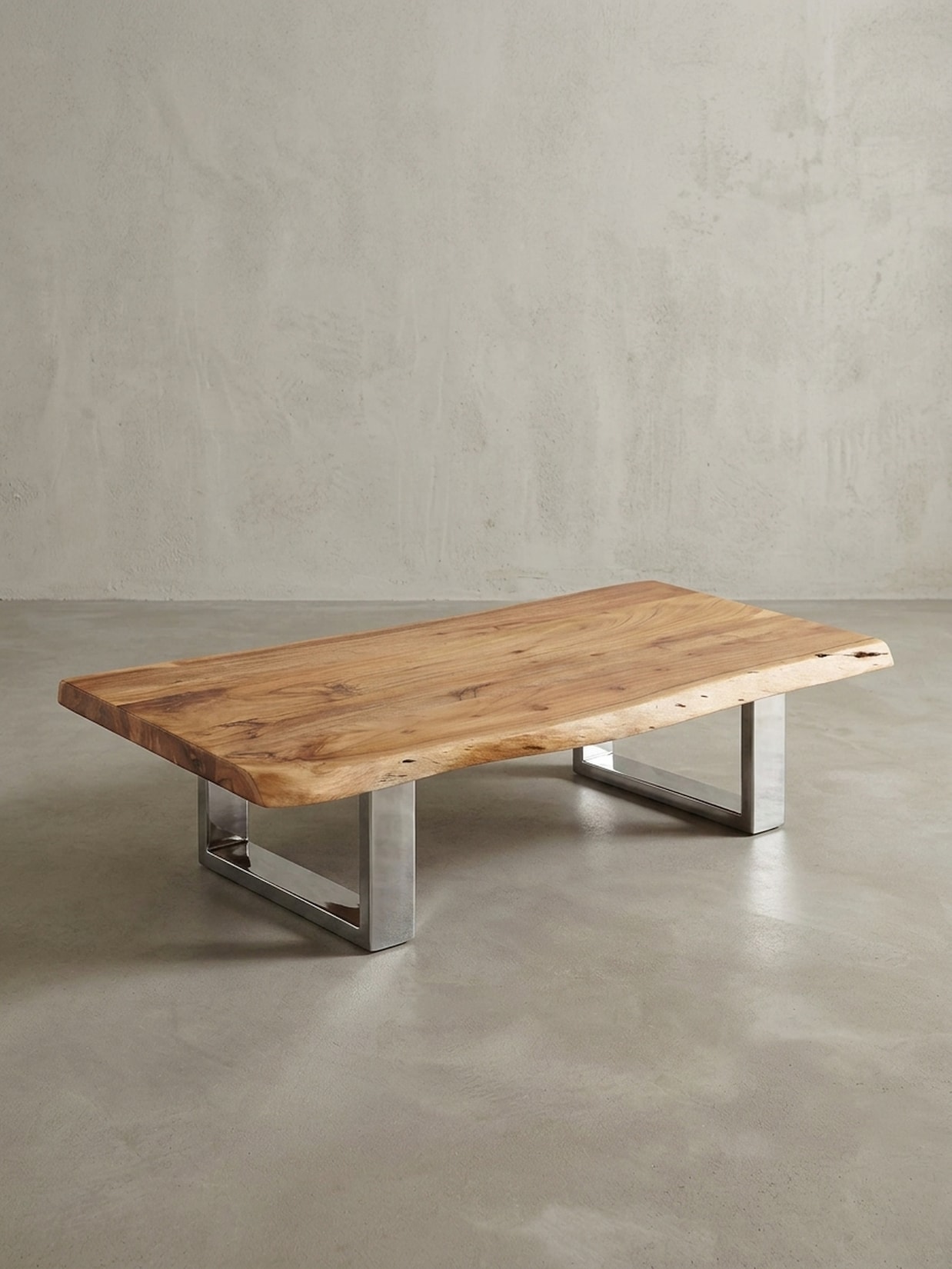 Couchtisch Braun Akazien-Massivholz mit Metallgestell, Baumkante, 115x25x58cm