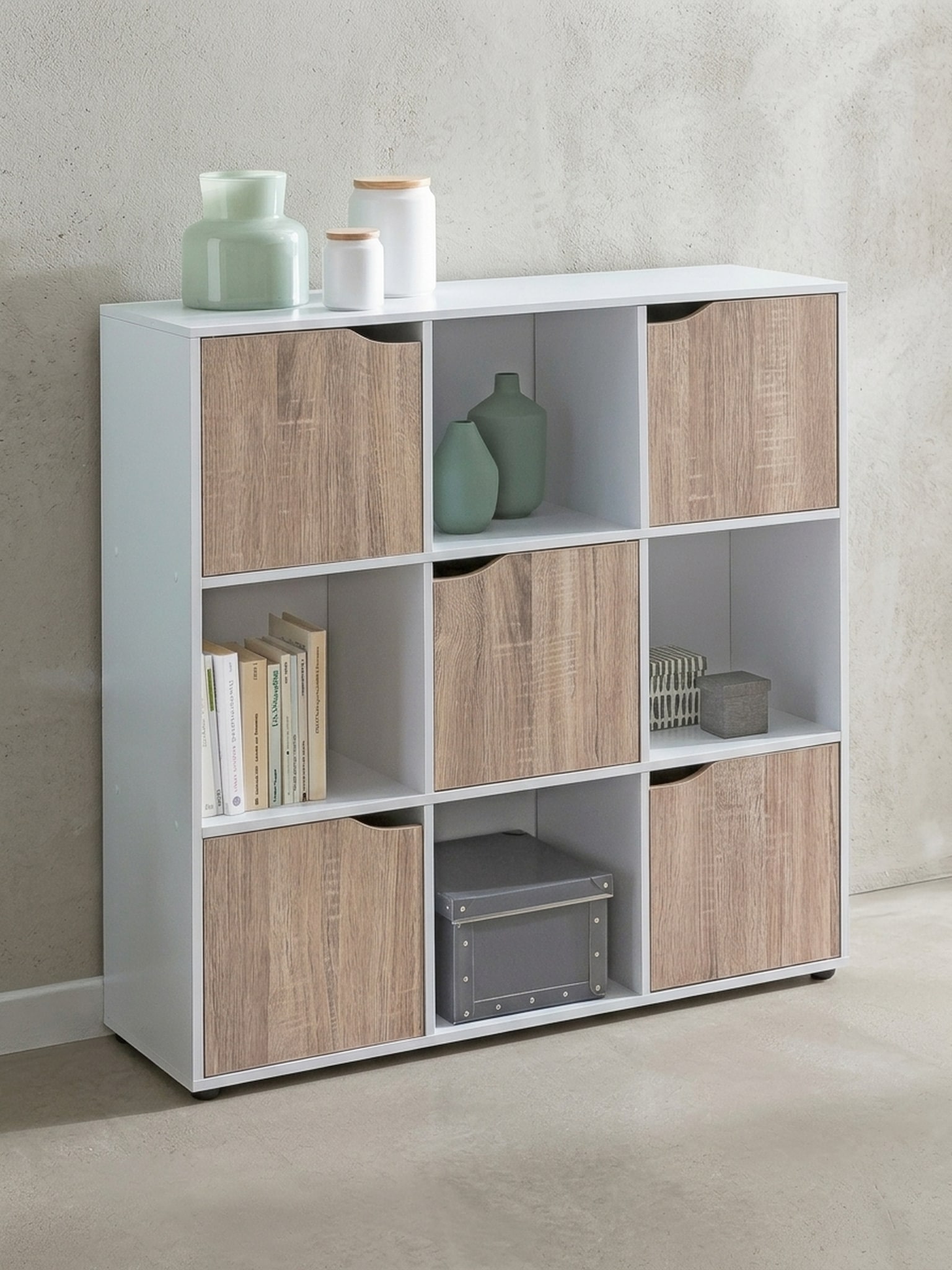 Sideboard &ndash; MASSA, 89x91x29&nbsp;cm, Sonoma, 9 F&auml;cher, 5 T&uuml;ren - Bild 1