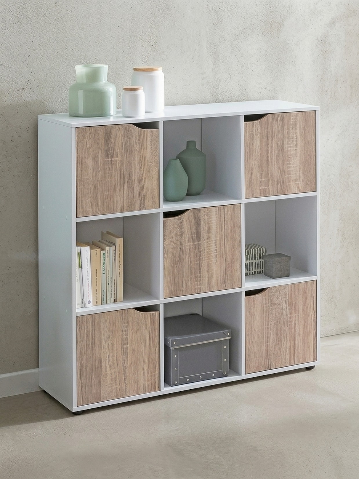 Sideboard – MASSA, 89x91x29 cm, Sonoma, 9 Fächer, 5 Türen