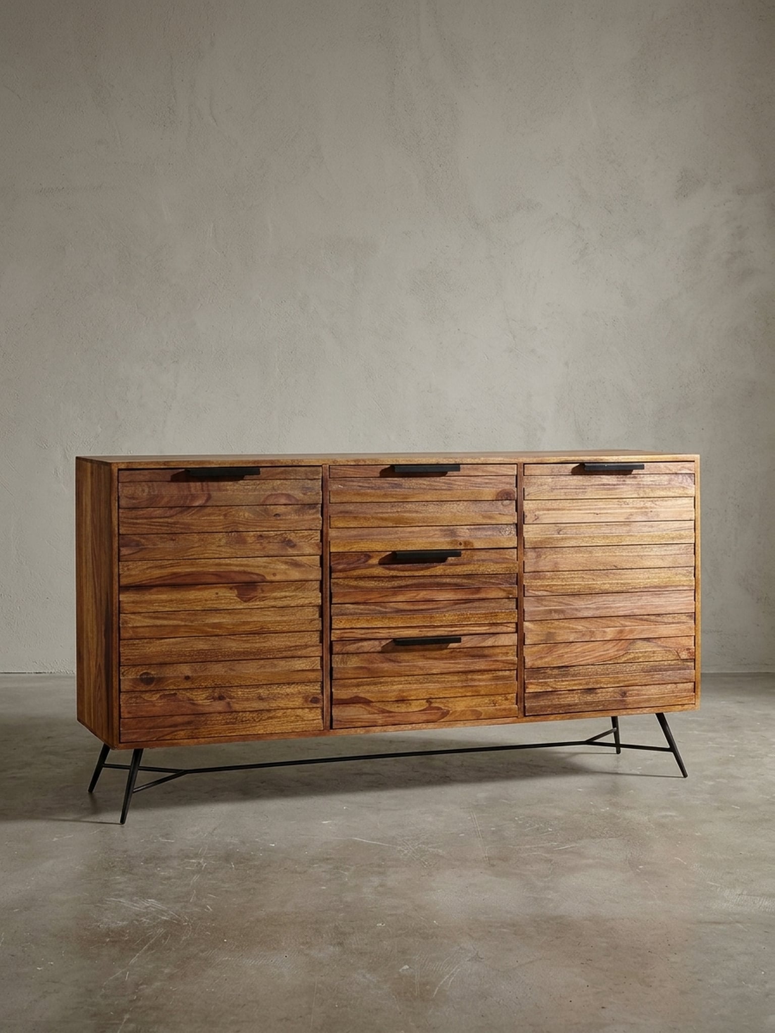 Sideboard &ndash; Mango Massivholz/Metall, 160x40x88&nbsp;cm, mit T&uuml;ren, Schubladen - Bild 1