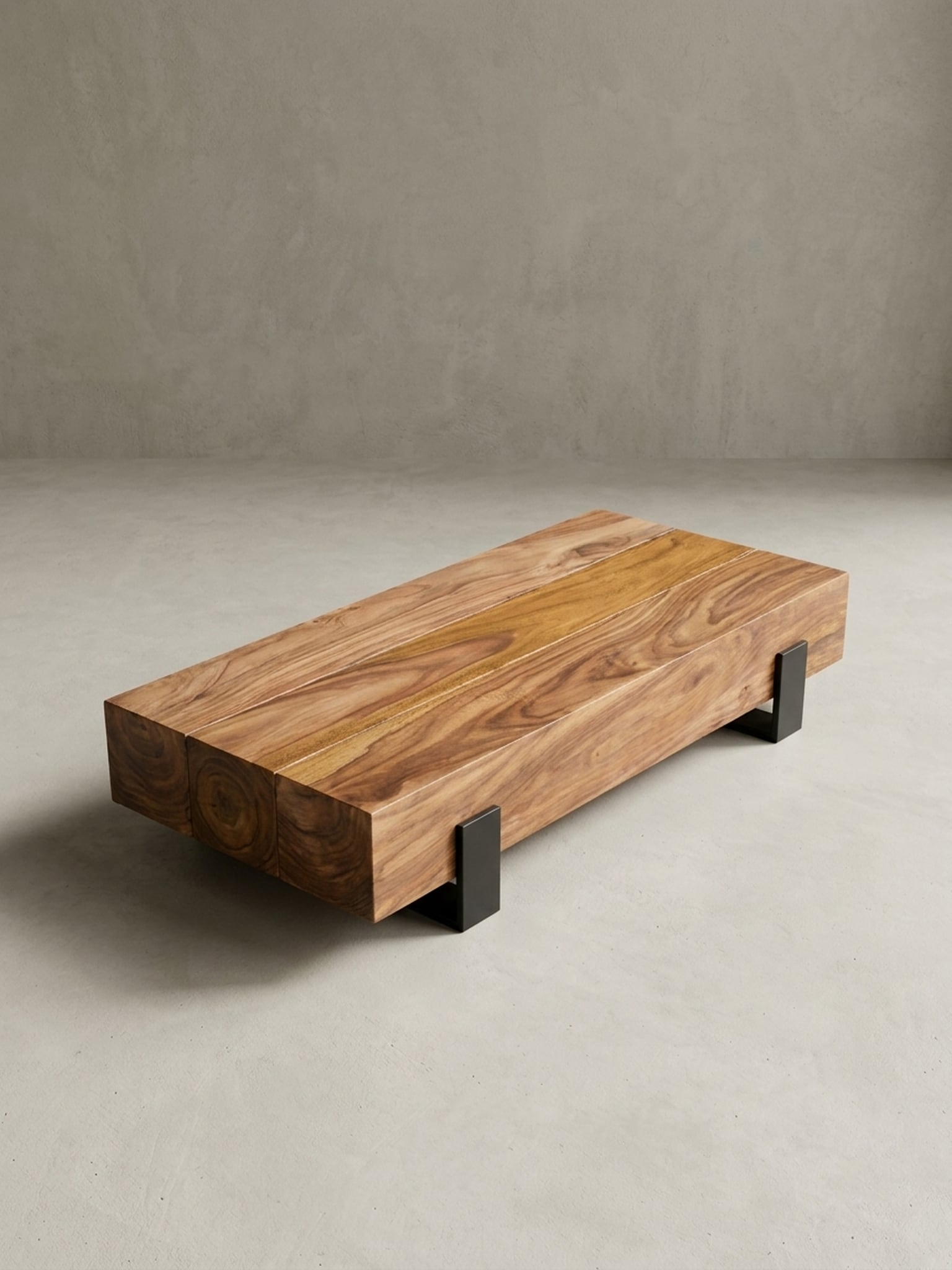 Couchtisch Sheesham Massivholz/Metall 115x22x44cm Modernes Design Braun/Schwarz - Bild 1