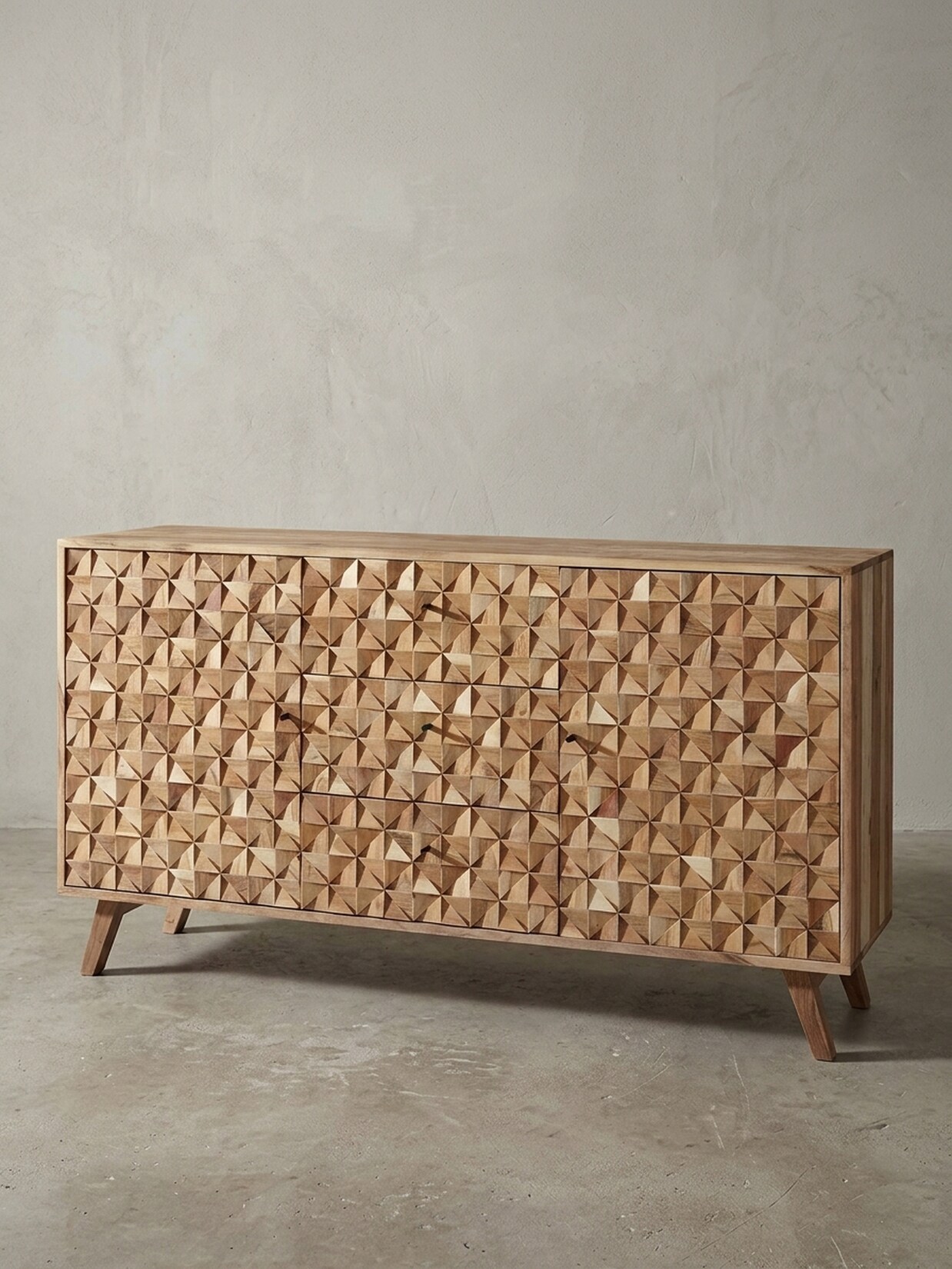 Sideboard – Akazie Massivholz, 140x78,5x40 cm, Landhausstil, 3 Schubladen, 2 Türen