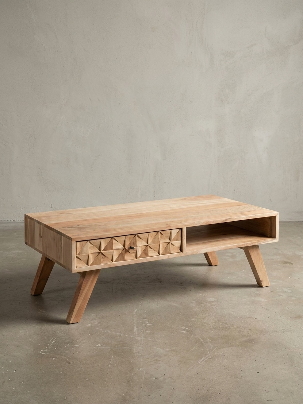 Couchtisch Akazie Massivholz mit Schublade 95x35x50cm Landhaus Braun