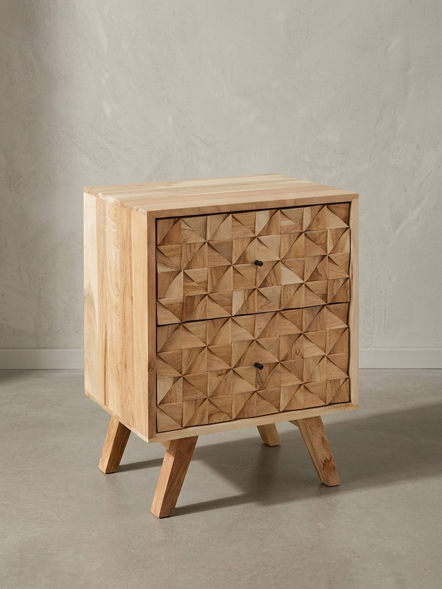 Nachttisch &ndash; Akazie Massivholz, 44x61x35&nbsp;cm, hoch, 2 Schubladen, Landhausstil - Bild 1