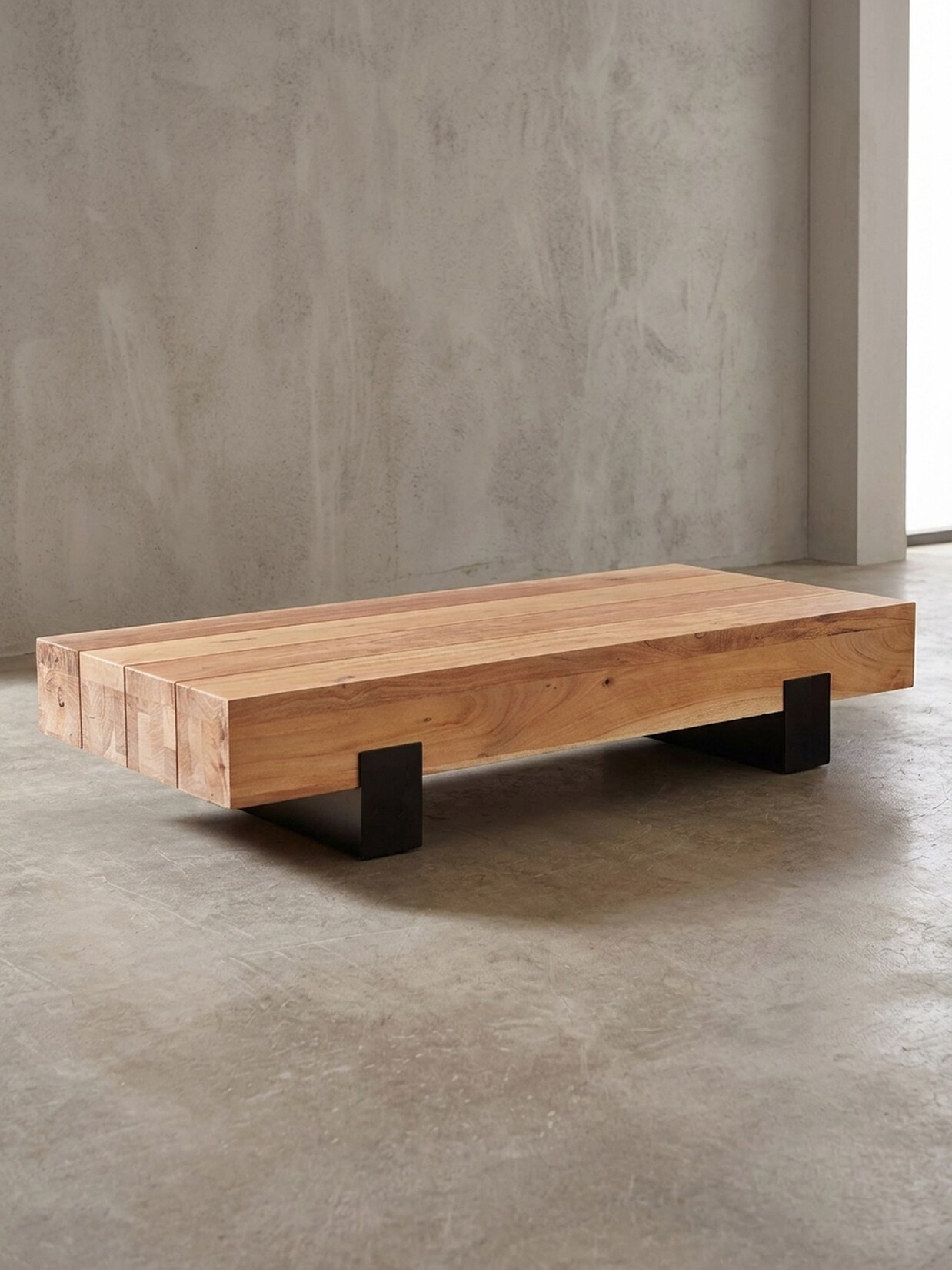 Couchtisch Braun-Schwarz Akazie Massivholz Metall 130x59x25cm Modern Rechteckig