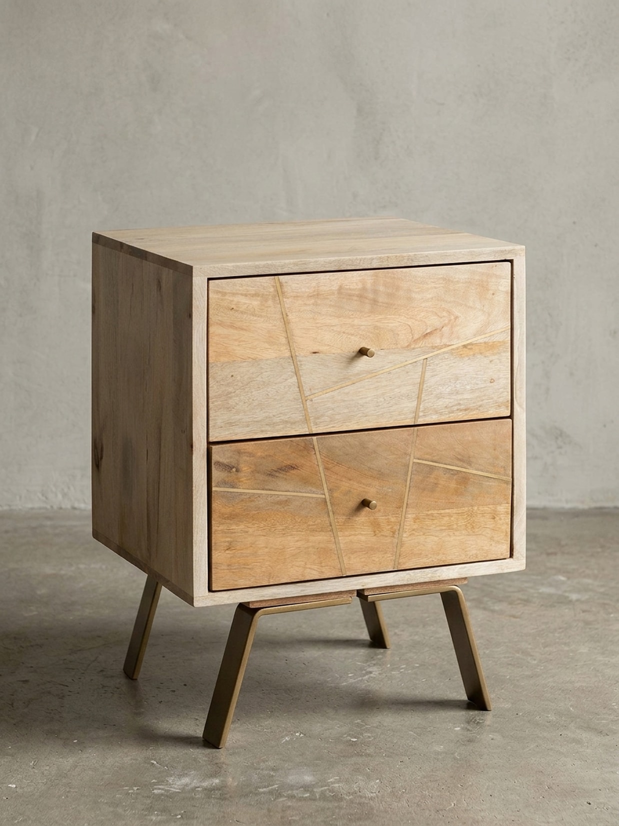 Nachttisch – Mango Massivholz, 40x56x40 cm, hoch, 2 Schubladen, Landhausstil