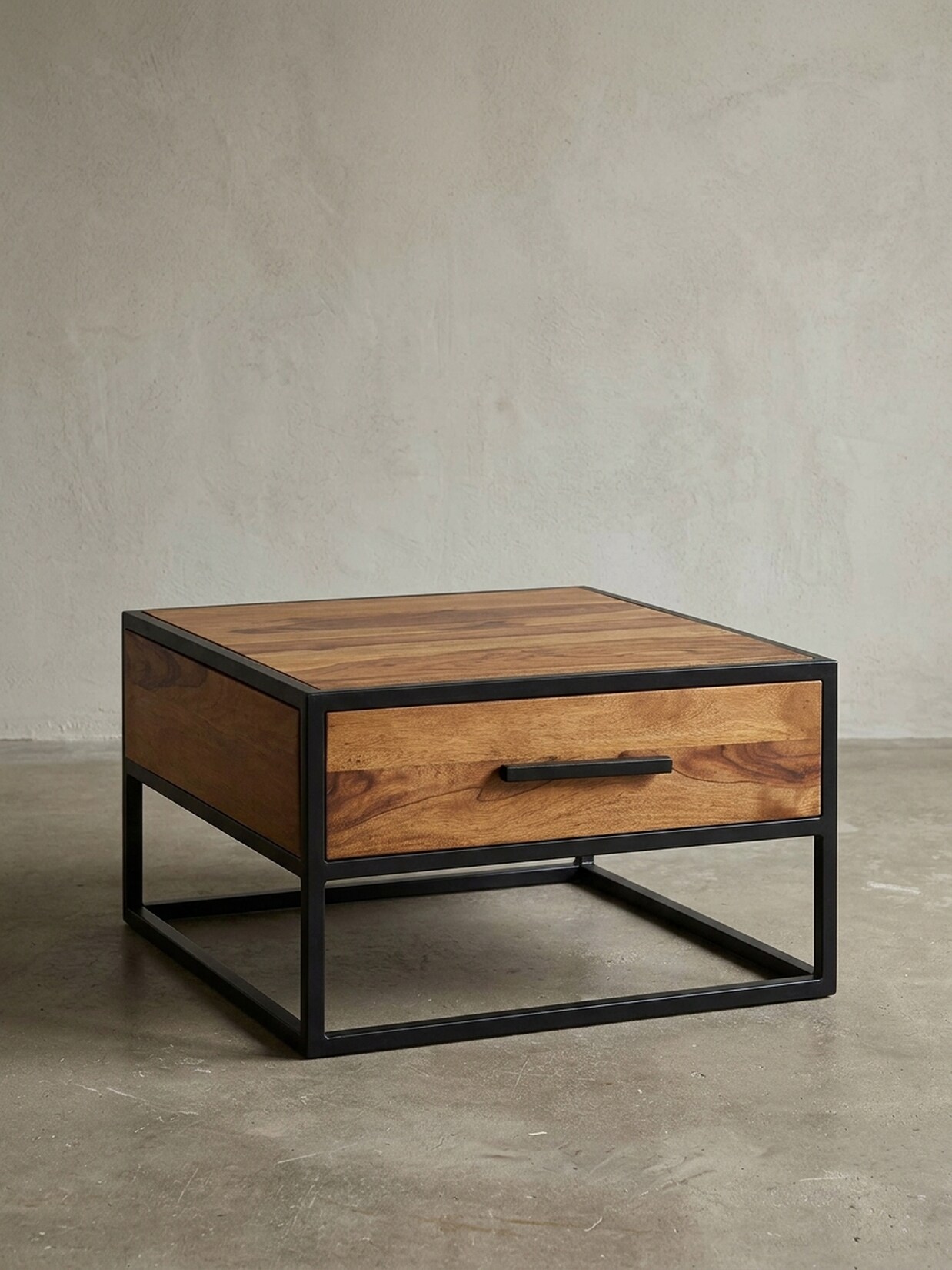 Couchtisch Massivholz Metall Industrial Design 65x38x65cm Braun