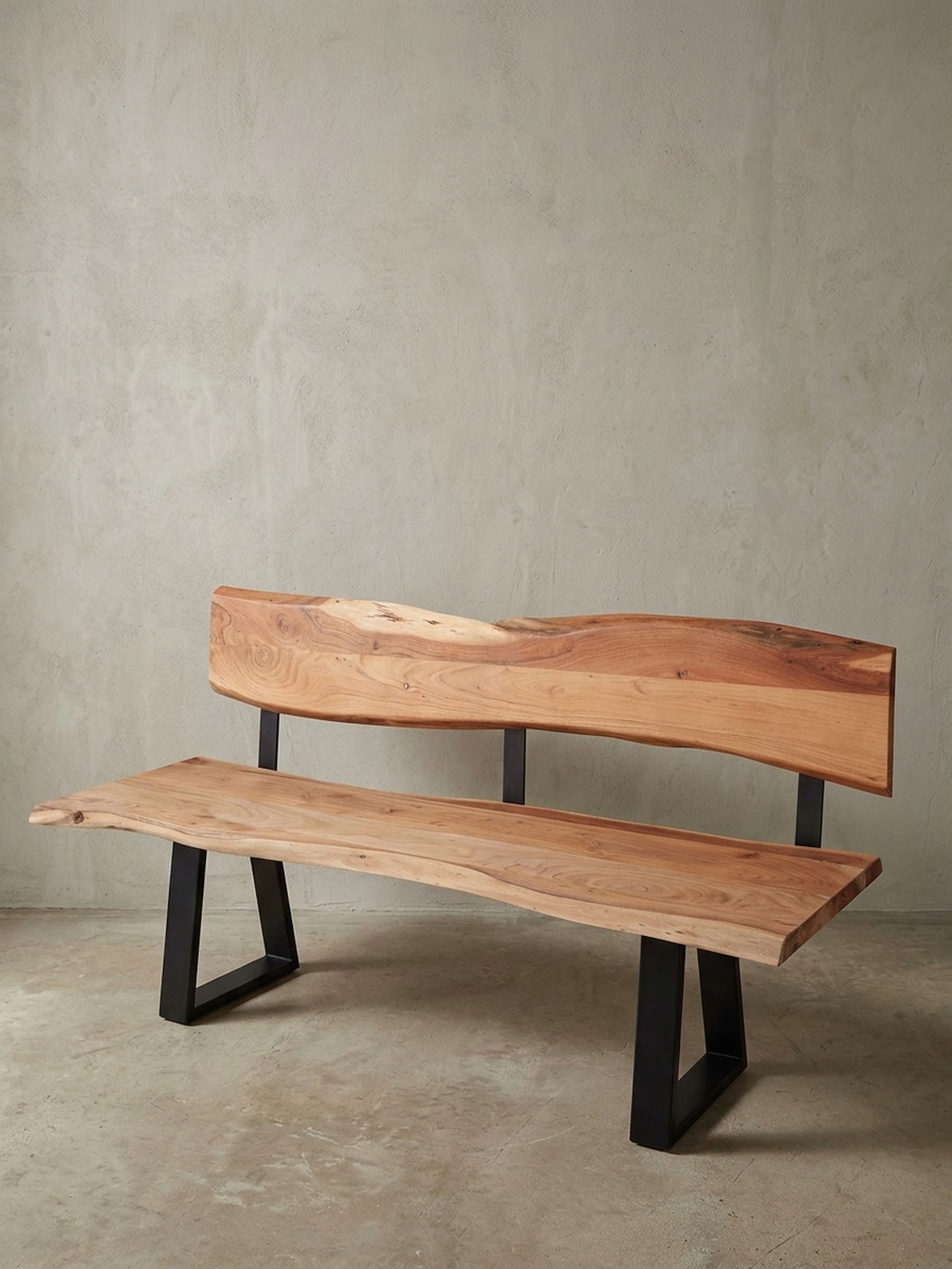 Esszimmerbank Massivholz Baumkante mit Lehne, Akazie 160x60x84 cm