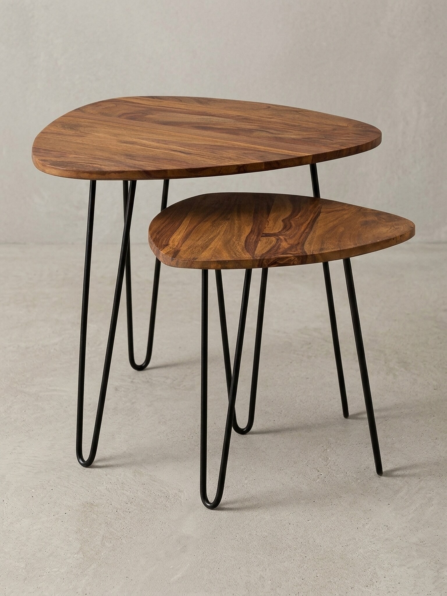 Beistelltisch Set &ndash; 2-teilig, Massivholz, Metallgestell, schmal - Bild 1