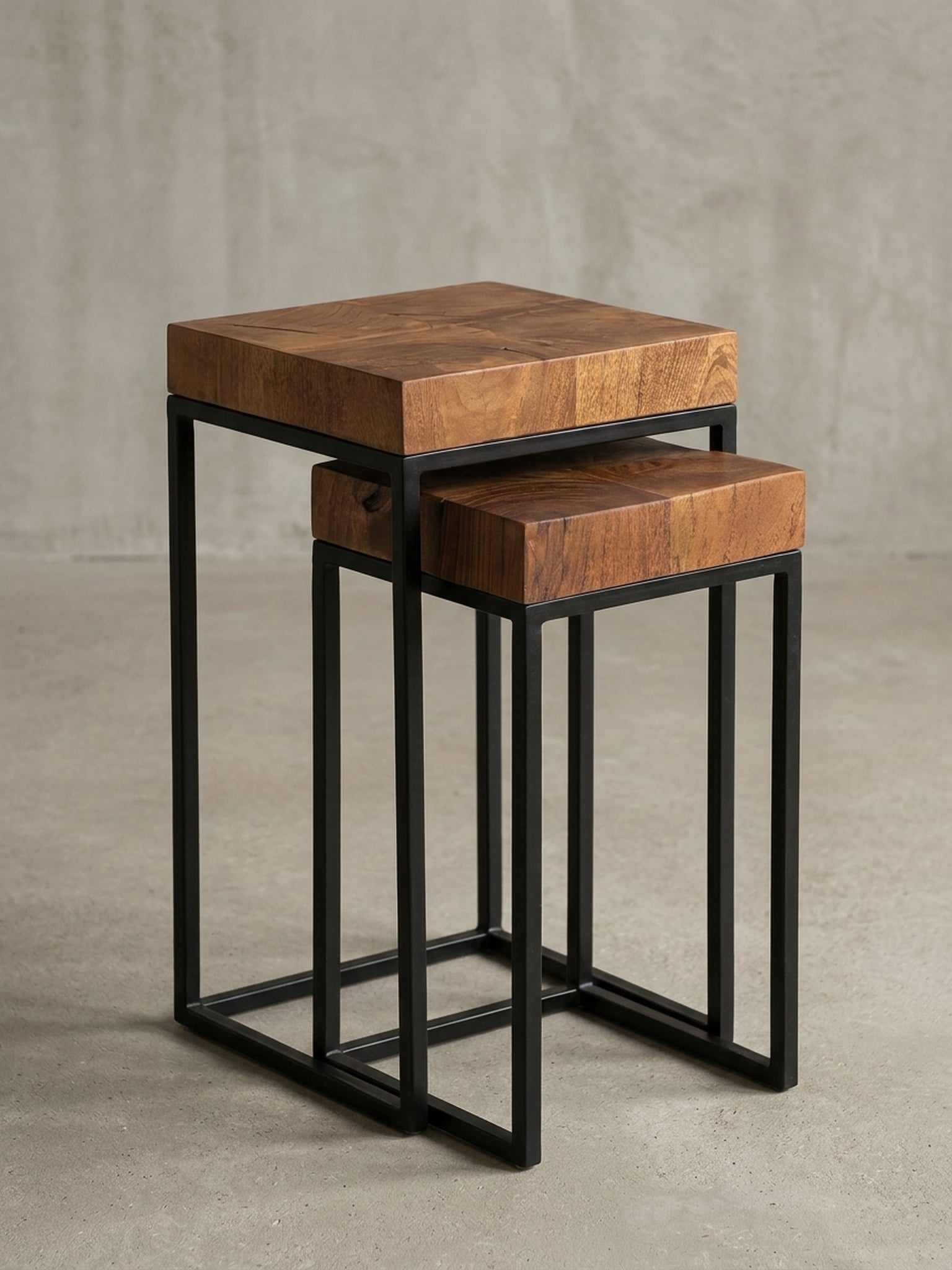Beistelltisch Set &ndash; 2-teilig Massivholz Metallgestell schmal - Bild 1