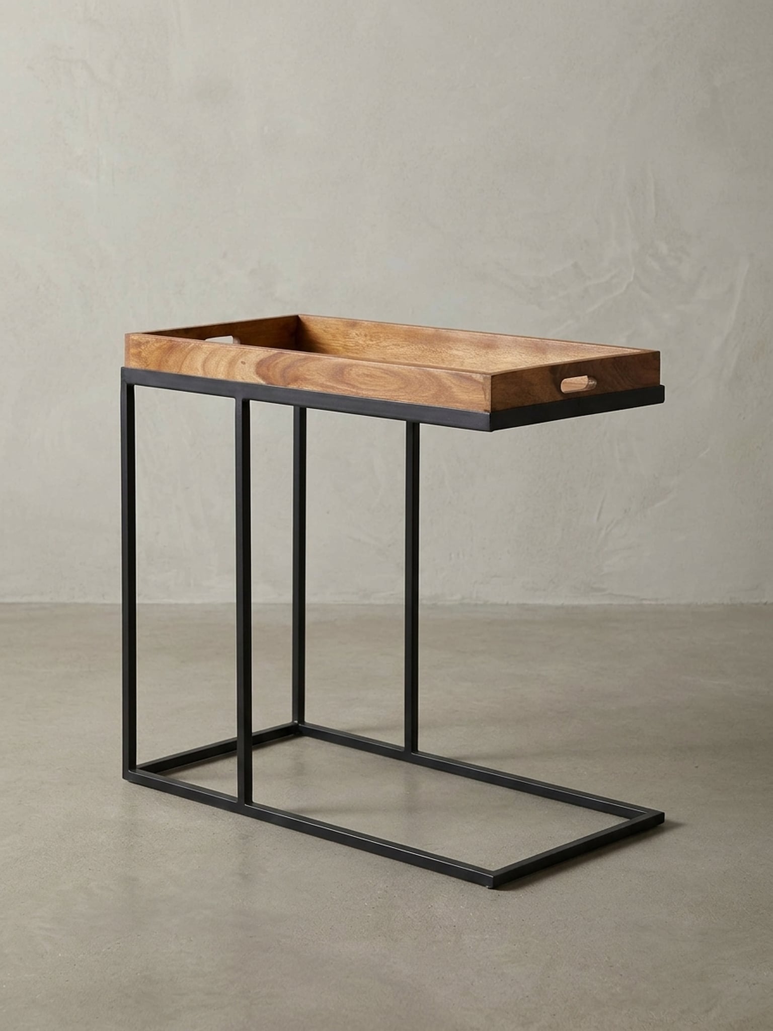 Beistelltisch &ndash; Massivholz Natur Metallgestell 70x65x34 cm - Bild 1